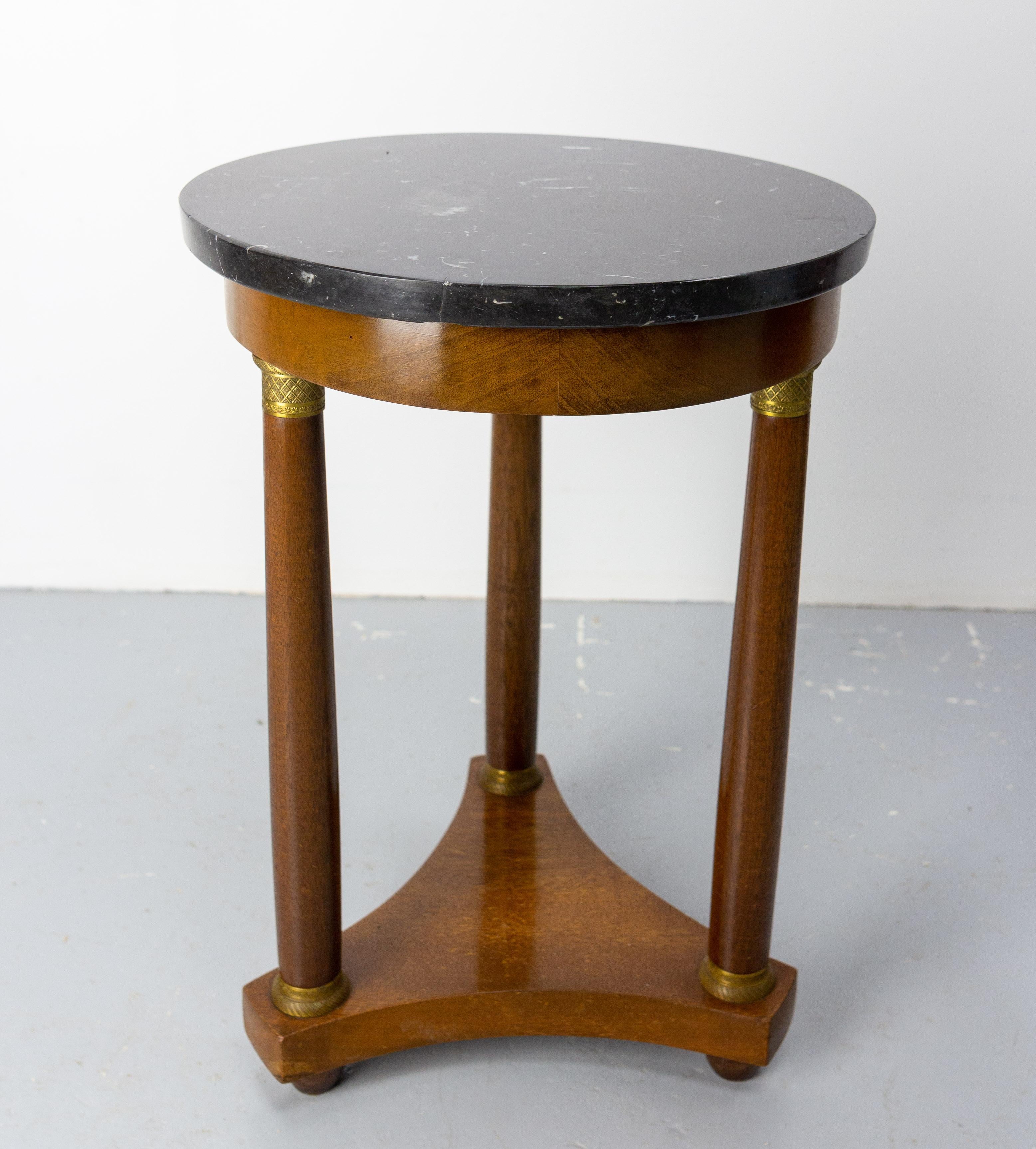 20th Century French 1960 Iroko & Marble Sellette or Plant Holder Three Legs Empire St, c 1960 For Sale