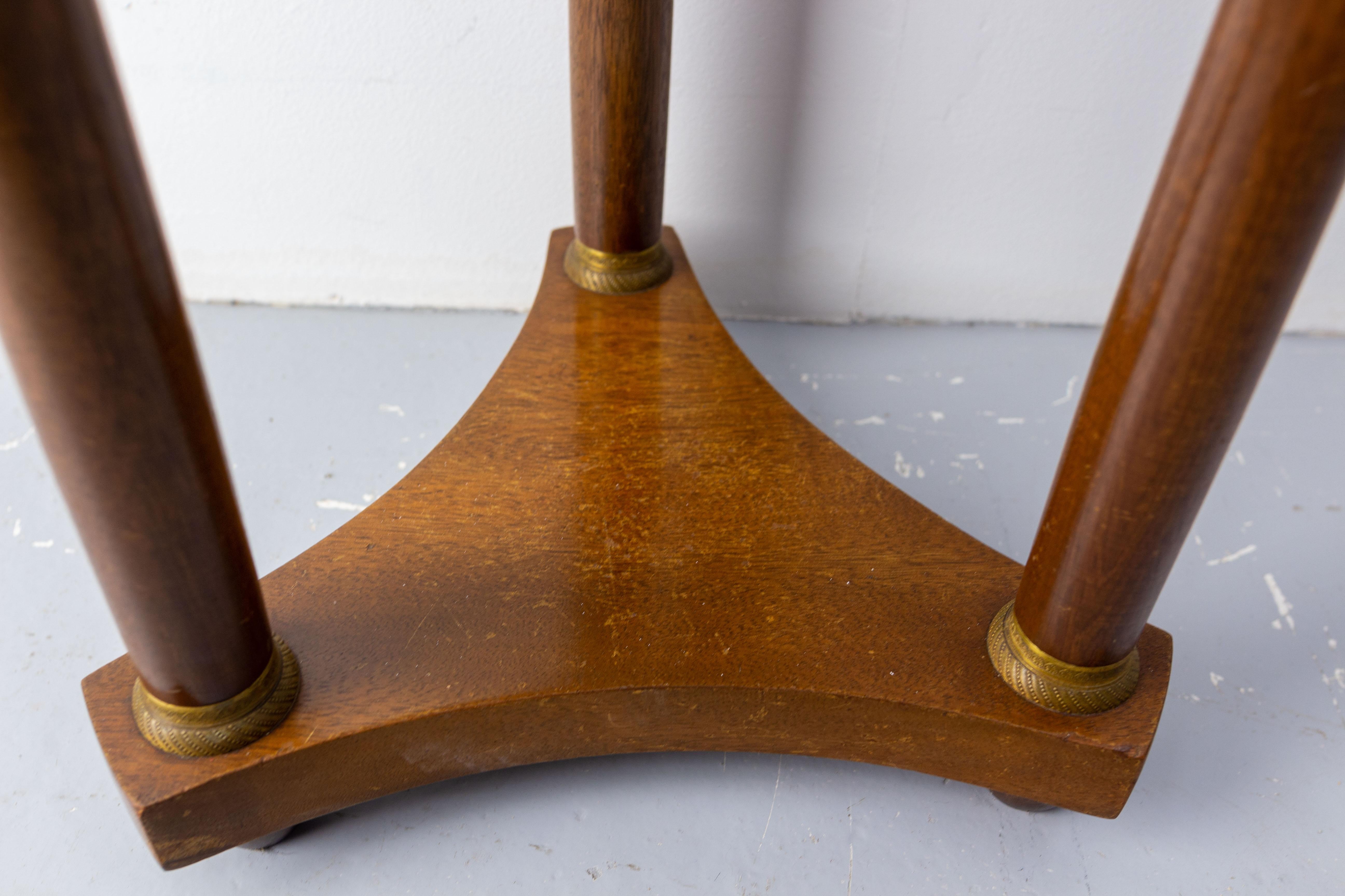 French 1960 Iroko & Marble Sellette or Plant Holder Three Legs Empire St, c 1960 For Sale 2