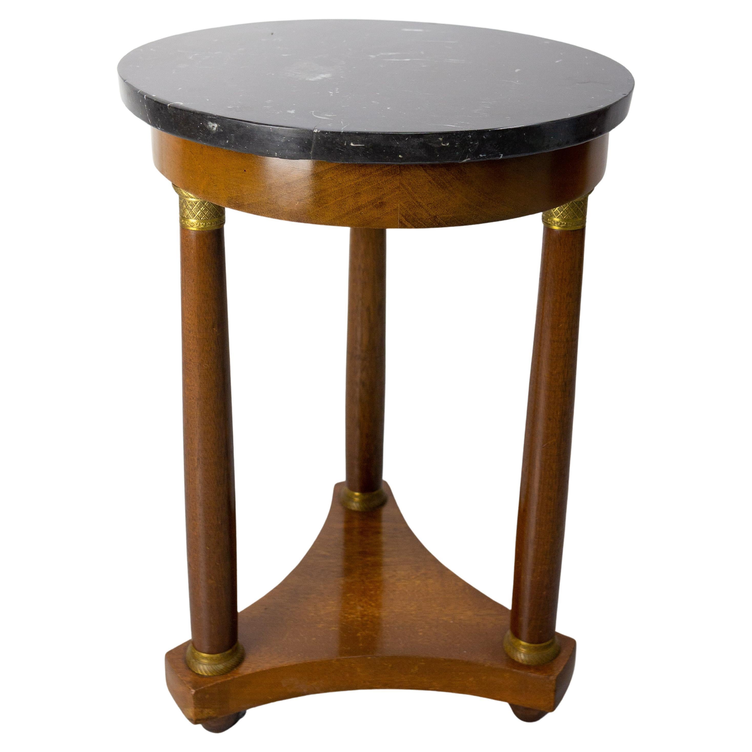 French 1960 Iroko & Marble Sellette or Plant Holder Three Legs Empire St, c 1960 For Sale