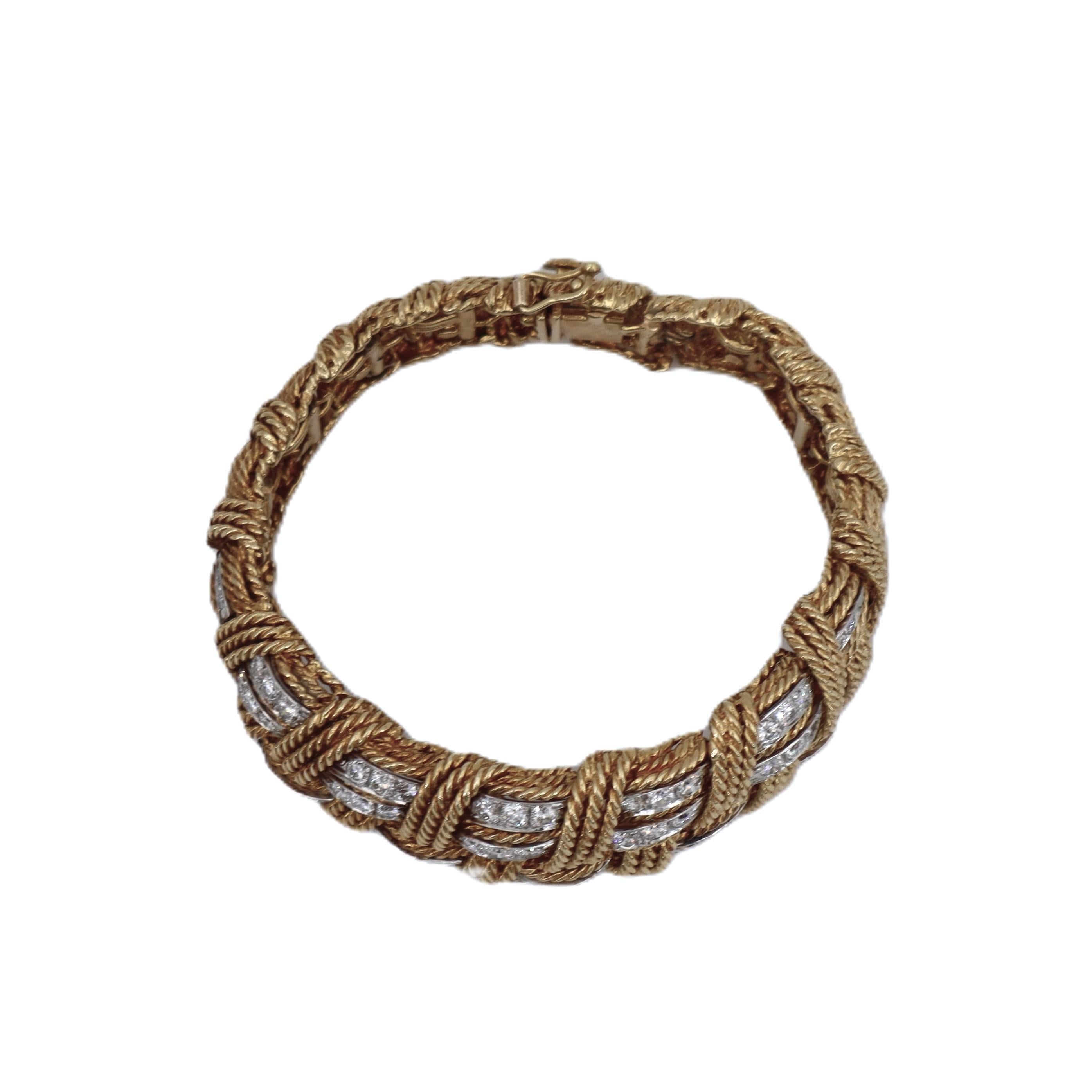 FRENCH 1960 Mid-Century Bracelet en or jaune 18kt avec 5.04 Cts en diamants en vente 5