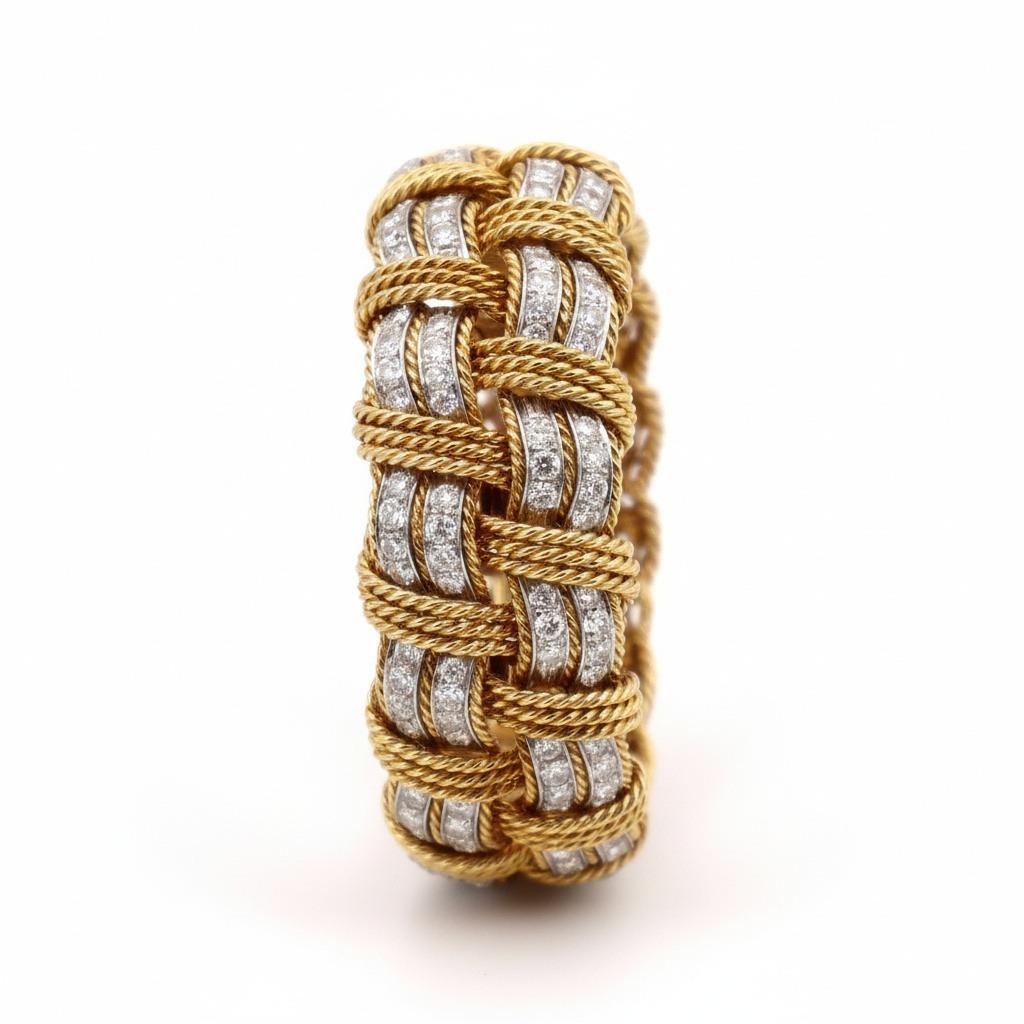 FRENCH 1960 Mid-Century Bracelet en or jaune 18kt avec 5.04 Cts en diamants en vente 1