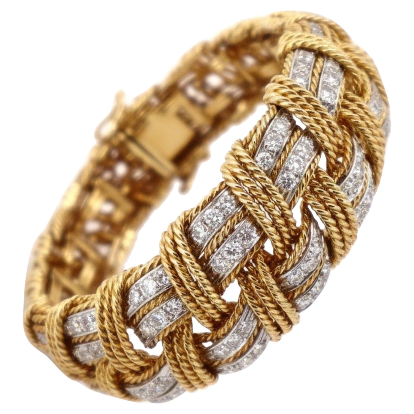 FRENCH 1960 Mid-Century 18kt yellow Gold Bracelet with 5.04 Cts in Diamonds