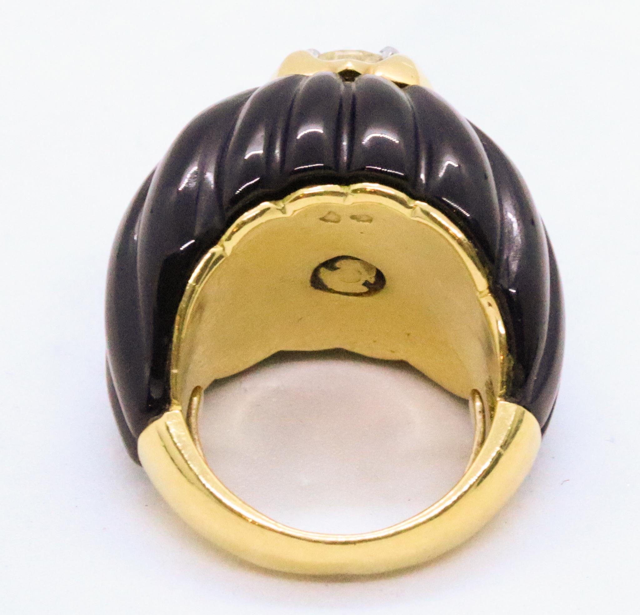 Mixed Cut French 1960 Paris Bombe Ring 18Kt Yellow Gold & Platinum with 0.78 Ct Diamonds For Sale