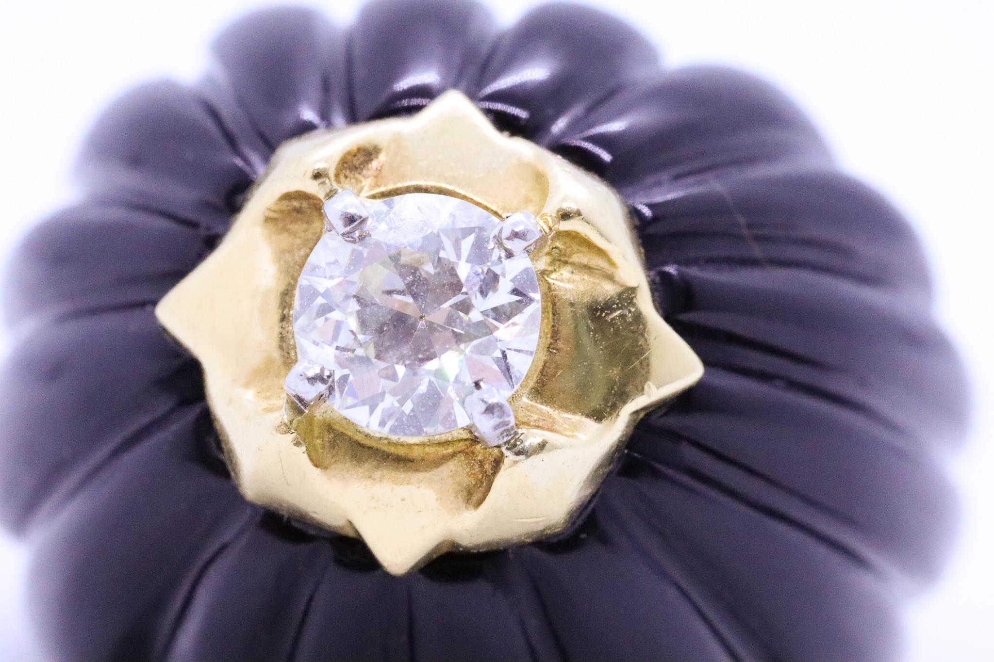 Women's French 1960 Paris Bombe Ring 18Kt Yellow Gold & Platinum with 0.78 Ct Diamonds For Sale