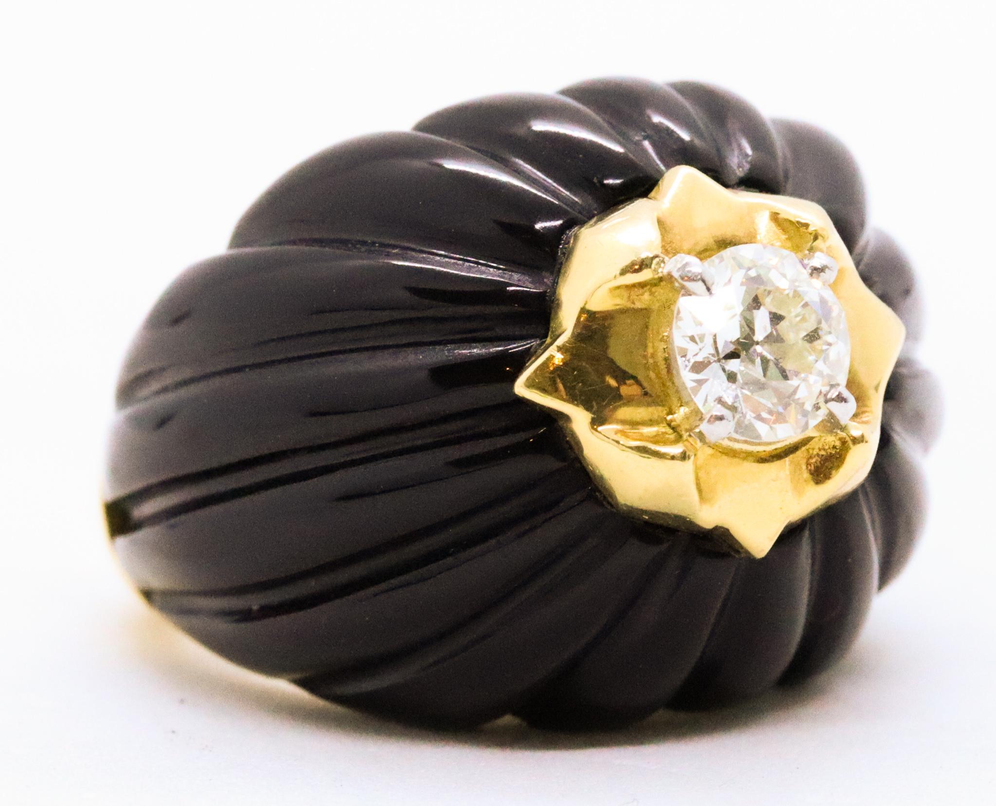 French 1960 Paris Bombe Ring 18Kt Yellow Gold & Platinum with 0.78 Ct Diamonds For Sale 1