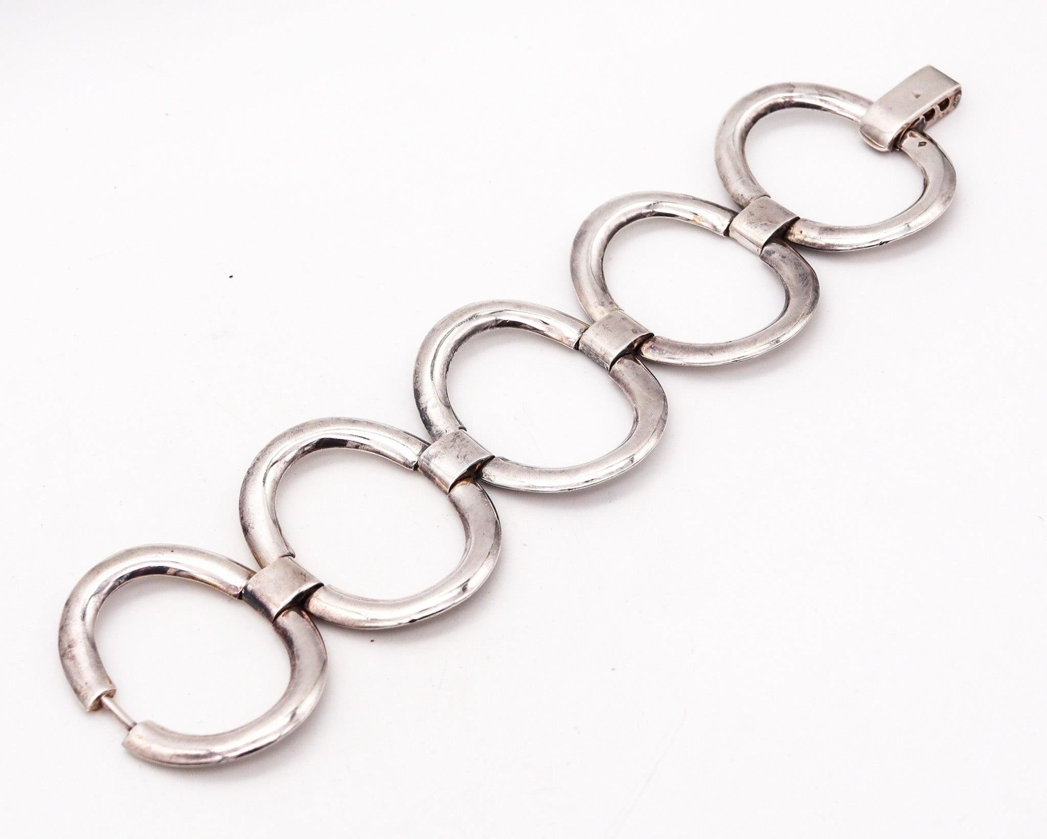 Women's FRENCH 1960 Paris Modernist Oval Links Bracelet In Solid .800 Sterling Silver