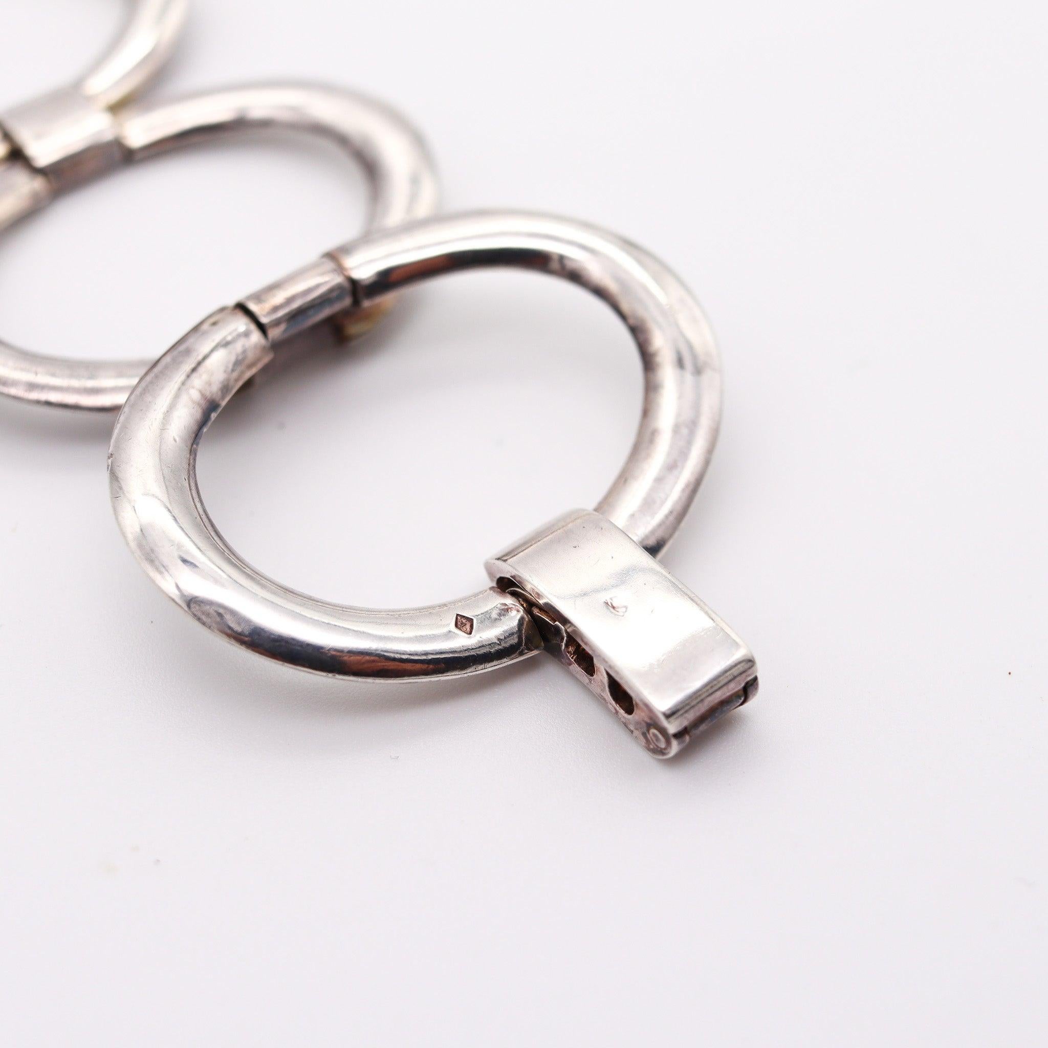 FRENCH 1960 Paris Modernist Oval Links Bracelet In Solid .800 Sterling Silver 2