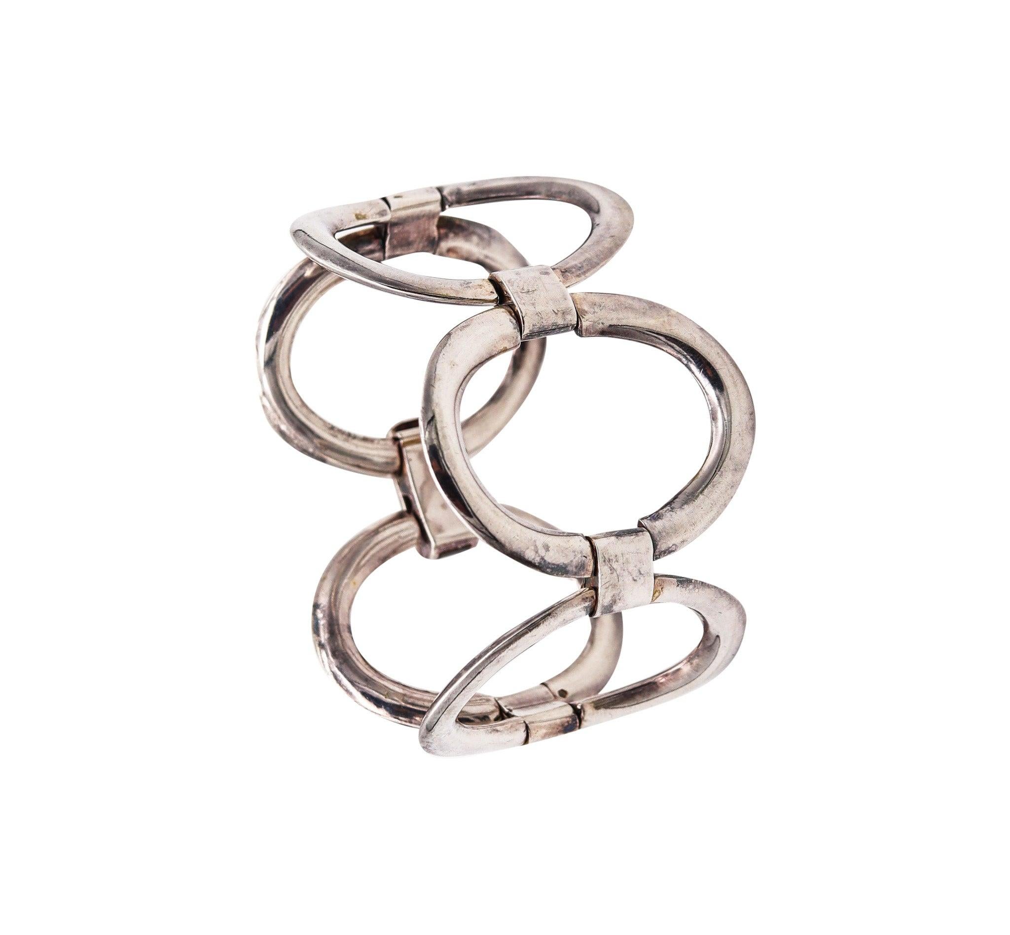 FRENCH 1960 Paris Modernist Oval Links Bracelet In Solid .800 Sterling Silver 3