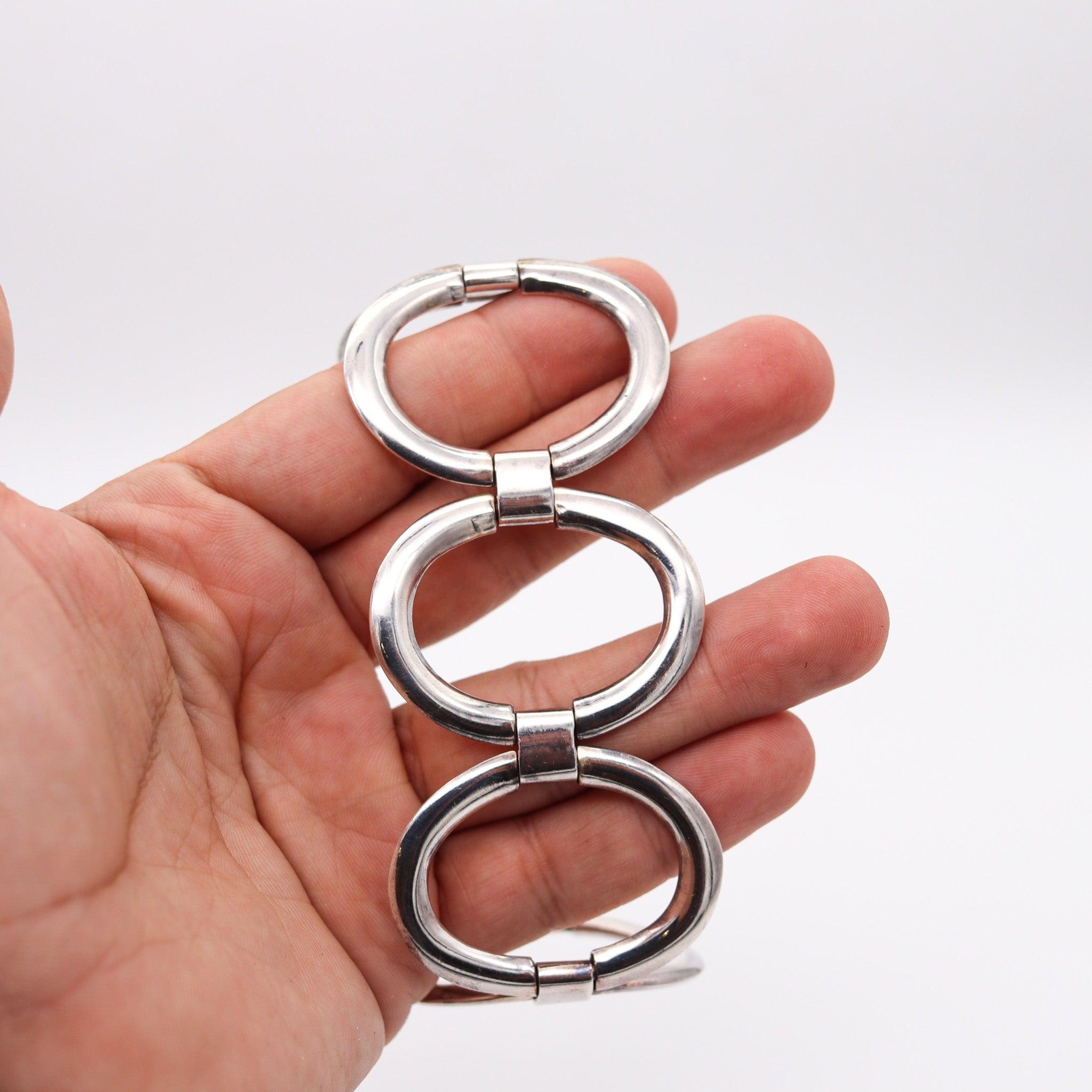 FRENCH 1960 Paris Modernist Oval Links Bracelet In Solid .800 Sterling Silver 4