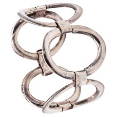 FRENCH 1960 Paris Modernist Oval Links Bracelet In Solid .800 Sterling Silver