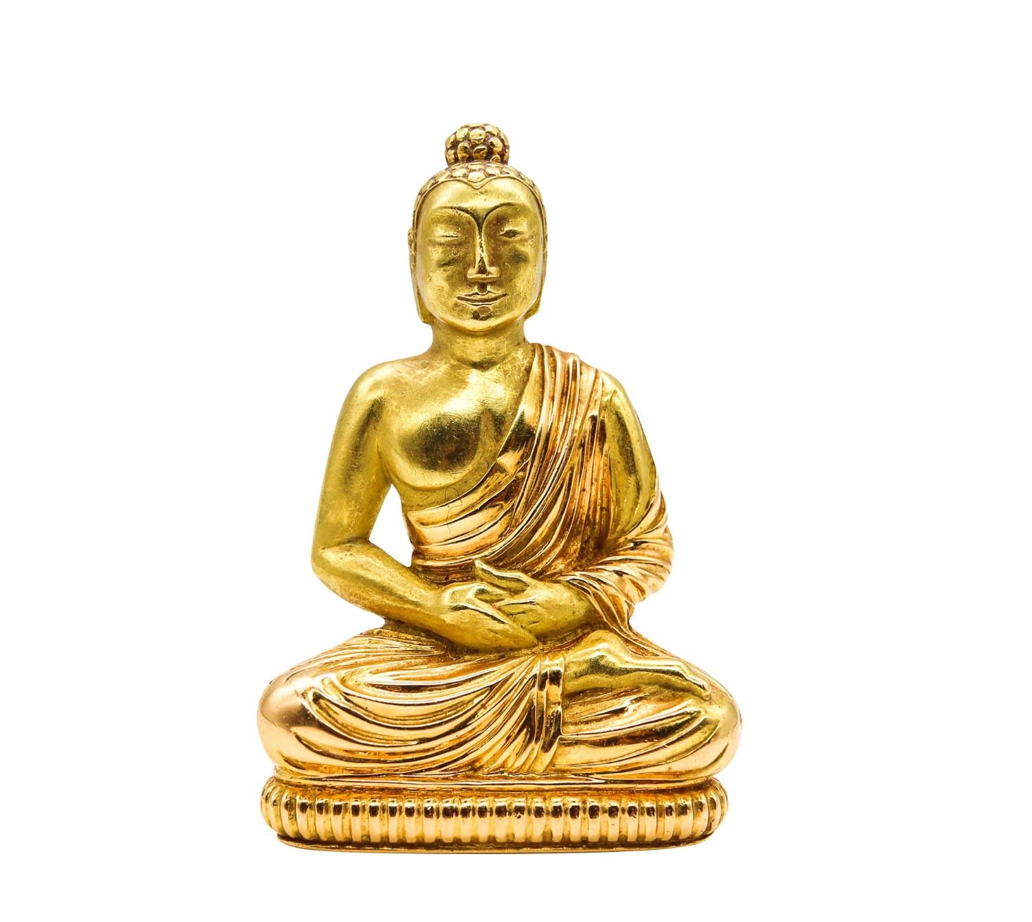 Women's or Men's French 1960 Rare Seated Meditating Buddha Large Pendant Solid 18Kt Yellow Gold
