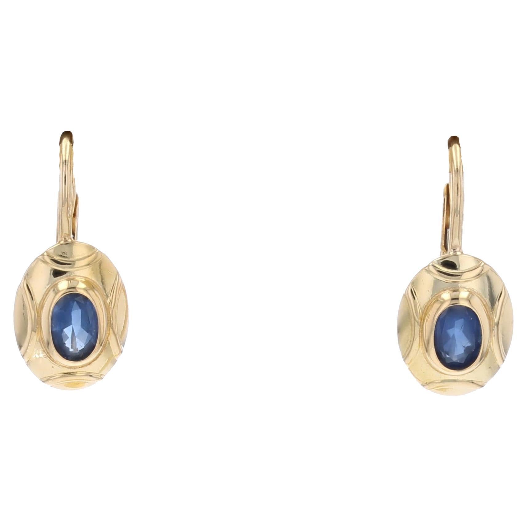 French 1960 Sapphire 18 Karat Yellow Gold Lever-back Earrings