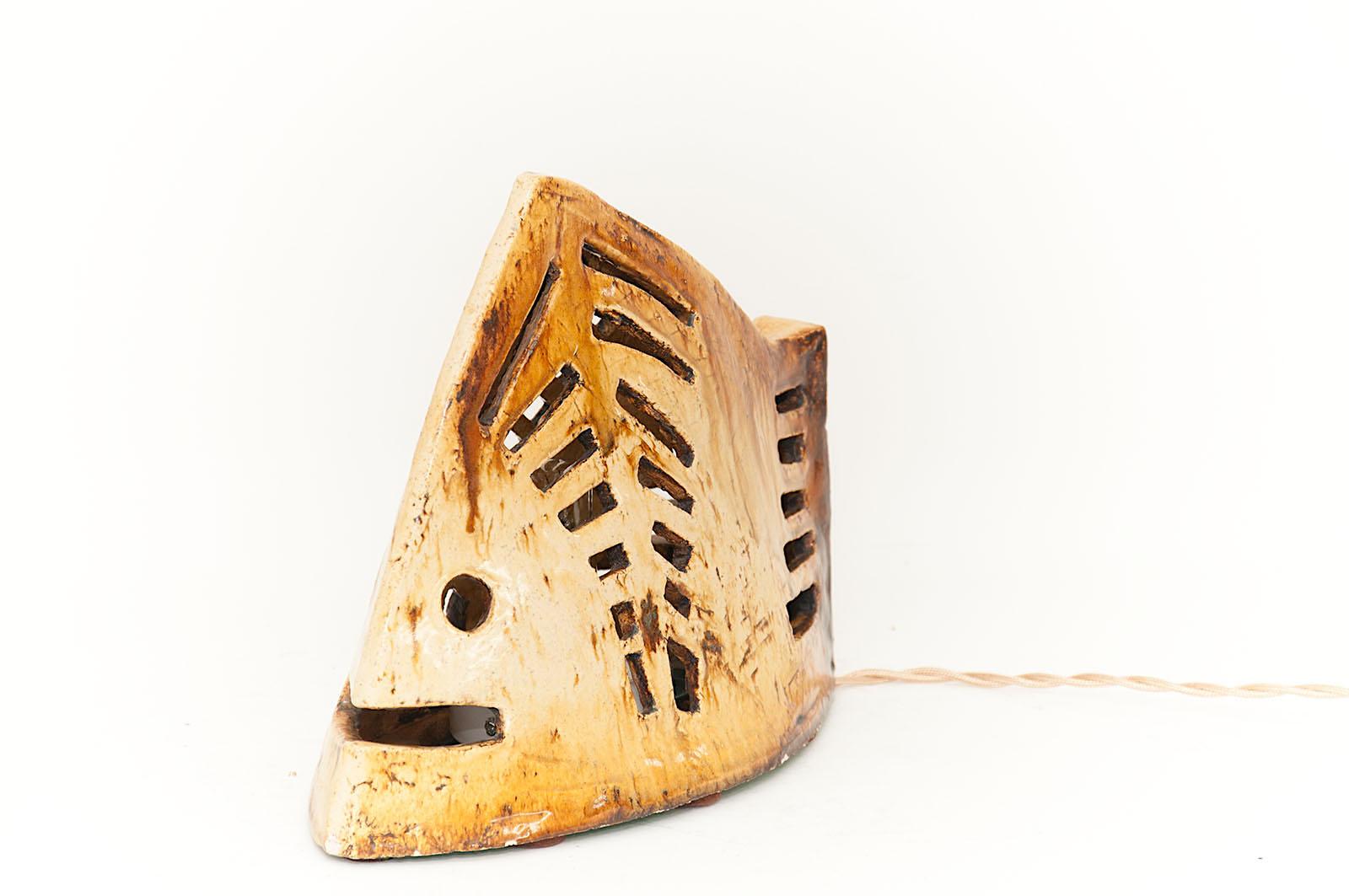 French 1960 Table Lamp in Ceramic, Representing a Fish, Brown Colored, Vallauris 3