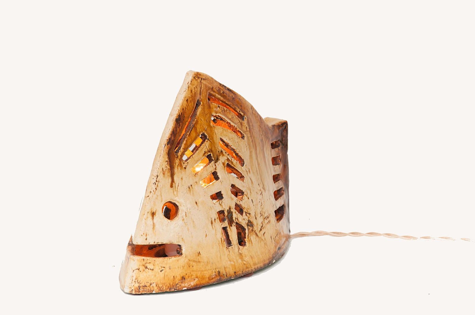 French 1960 Table Lamp in Ceramic, Representing a Fish, Brown Colored, Vallauris 4