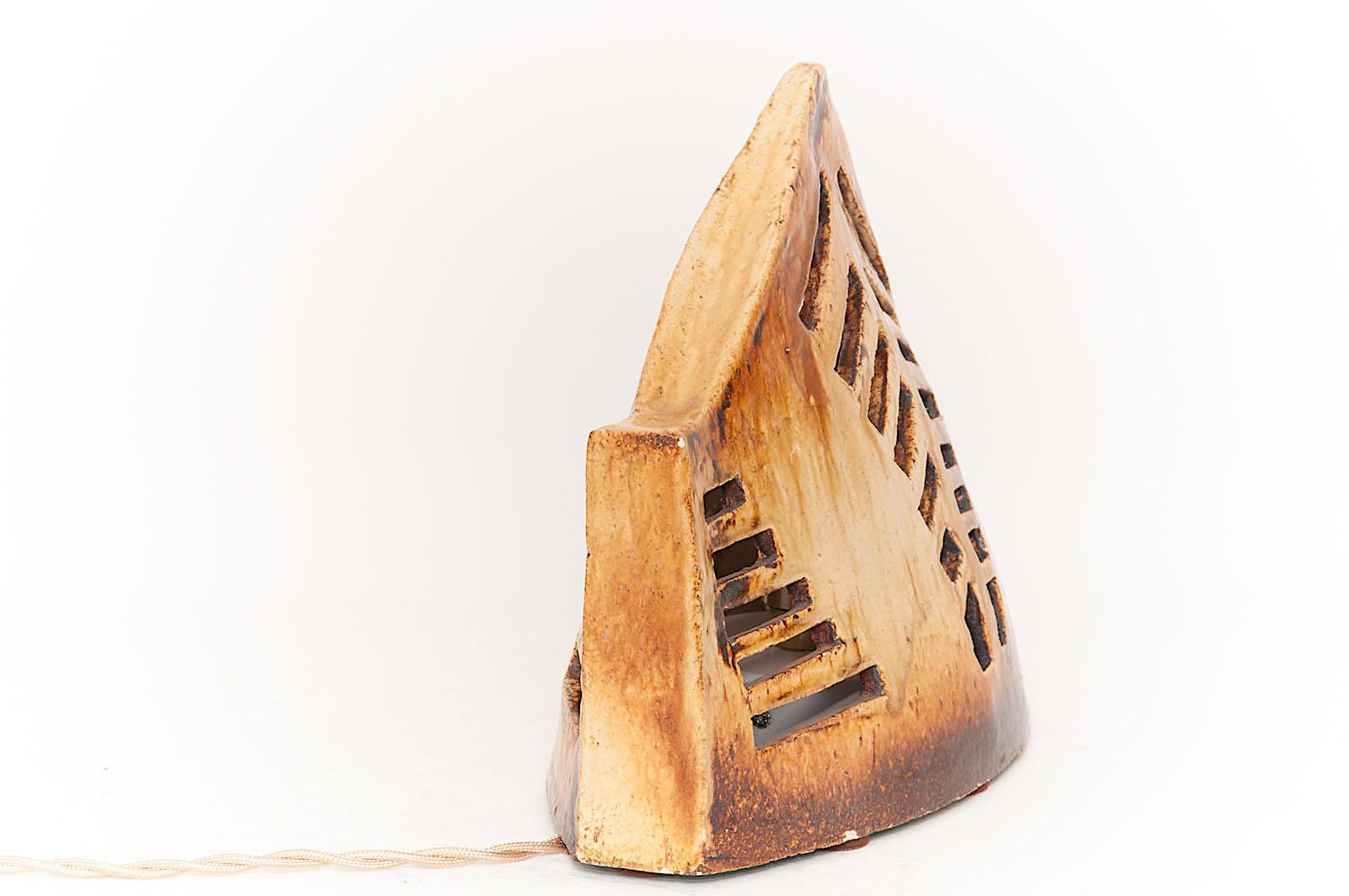 Mid-Century Modern French 1960 Table Lamp in Ceramic, Representing a Fish, Brown Colored, Vallauris