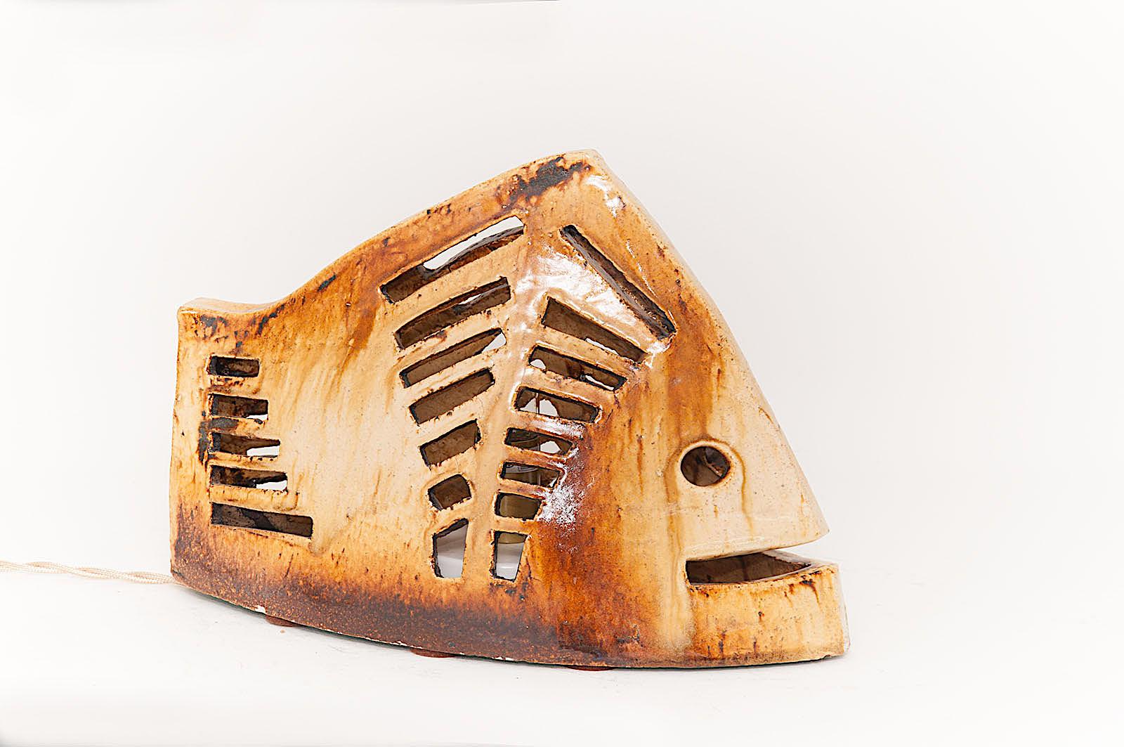 French 1960 Table Lamp in Ceramic, Representing a Fish, Brown Colored, Vallauris 2