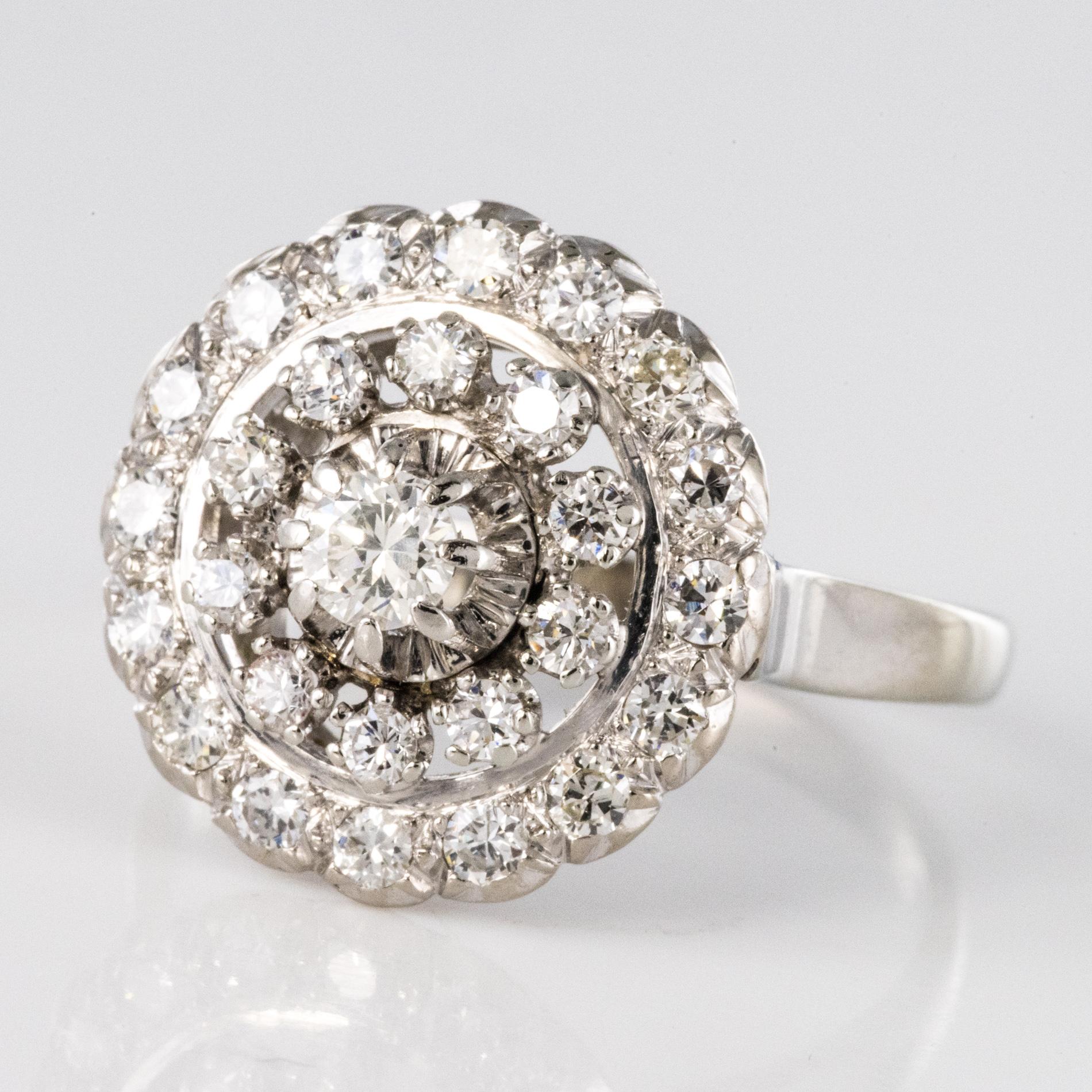 Franzsischer runder Ring aus 18 Karat Weigold mit 0,85 Karat Diamanten, 1960er Jahre Damen