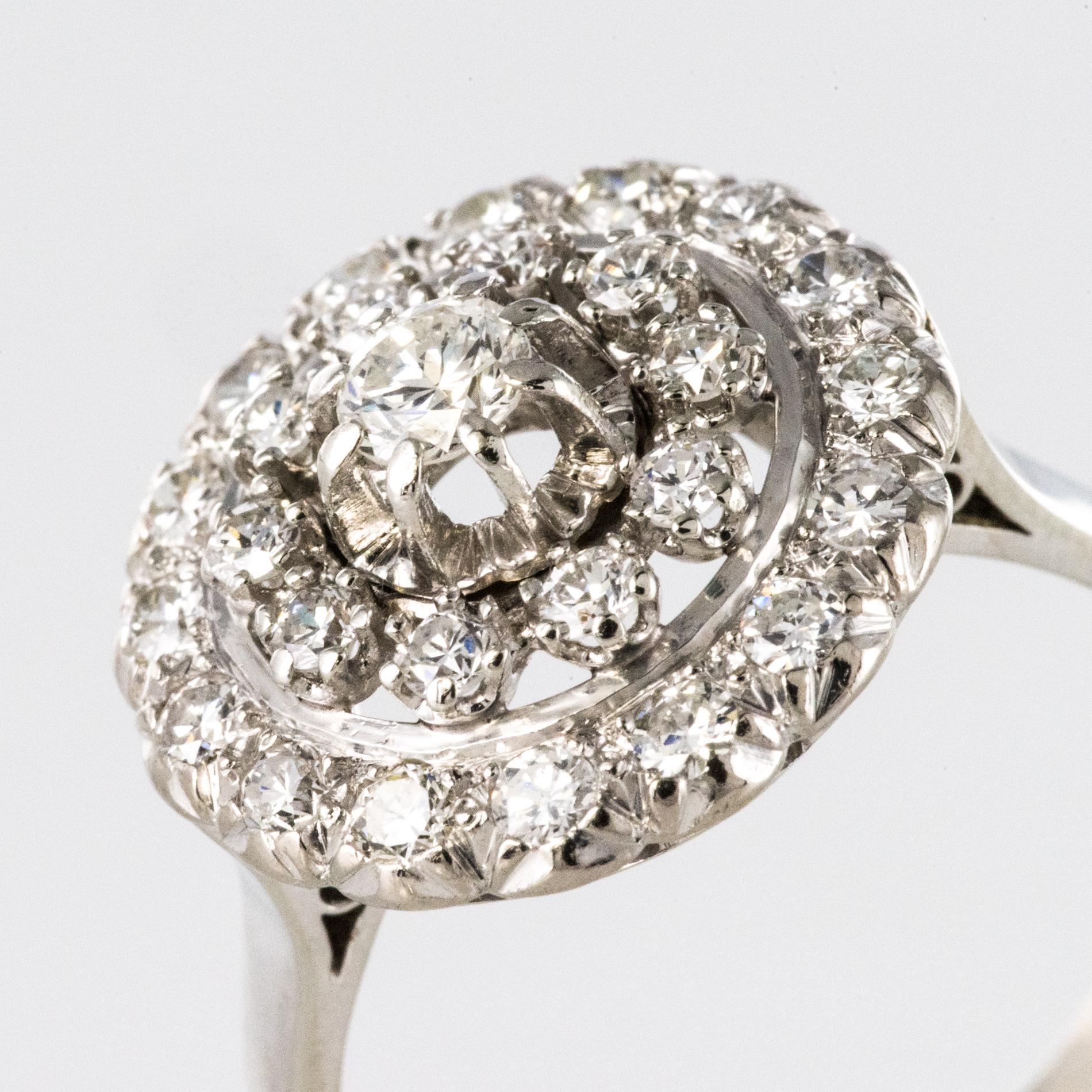 Franzsischer runder Ring aus 18 Karat Weigold mit 0,85 Karat Diamanten, 1960er Jahre 1