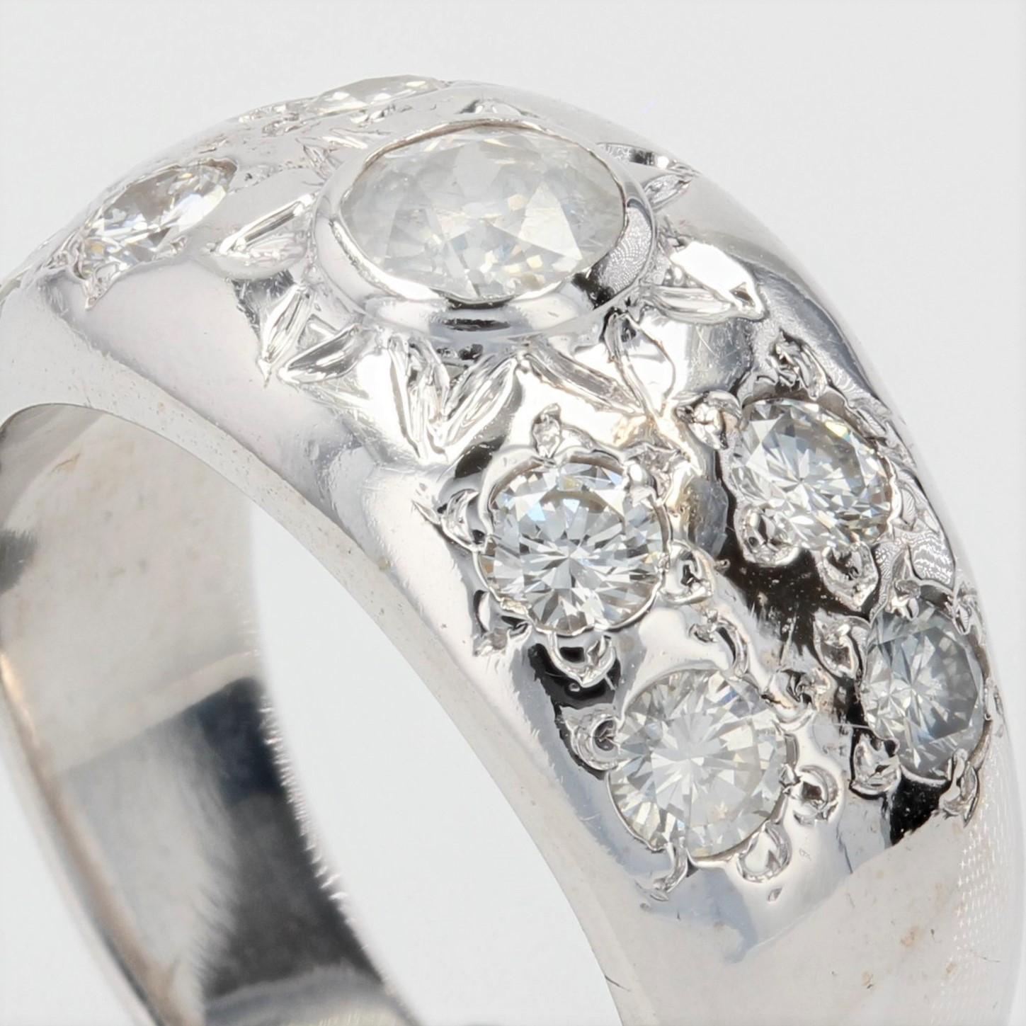 Brilliant Cut French, 1960s 1 Carat Diamonds 18 Karat White Gold Bangle Ring For Sale