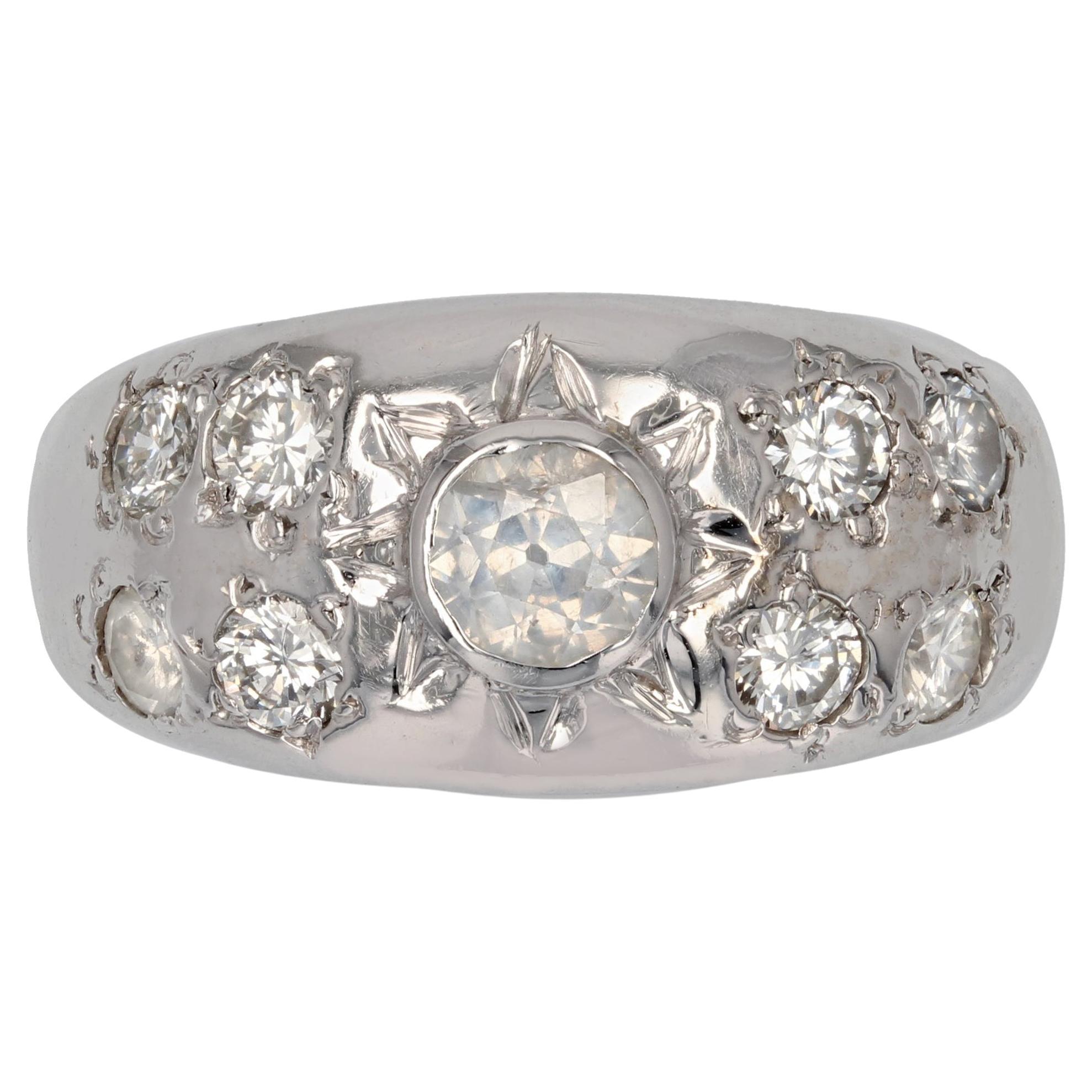 French, 1960s 1 Carat Diamonds 18 Karat White Gold Bangle Ring