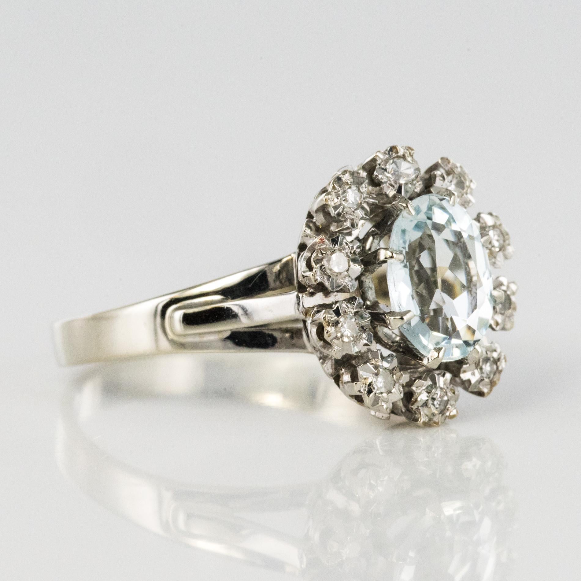 French 1960s 1.03 Carat Aquamarine Diamond 18 Karat White Gold Ring 5