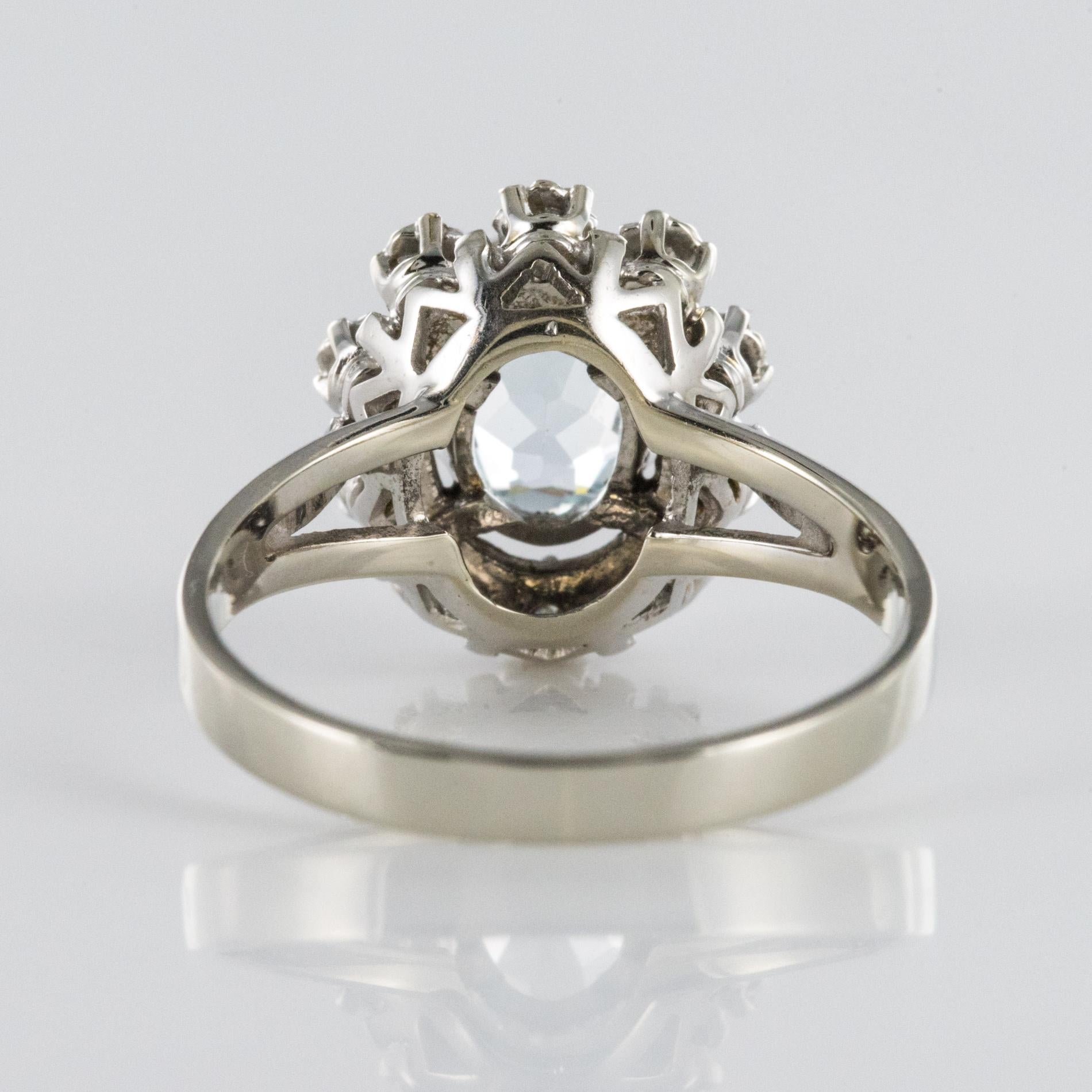 French 1960s 1.03 Carat Aquamarine Diamond 18 Karat White Gold Ring 7