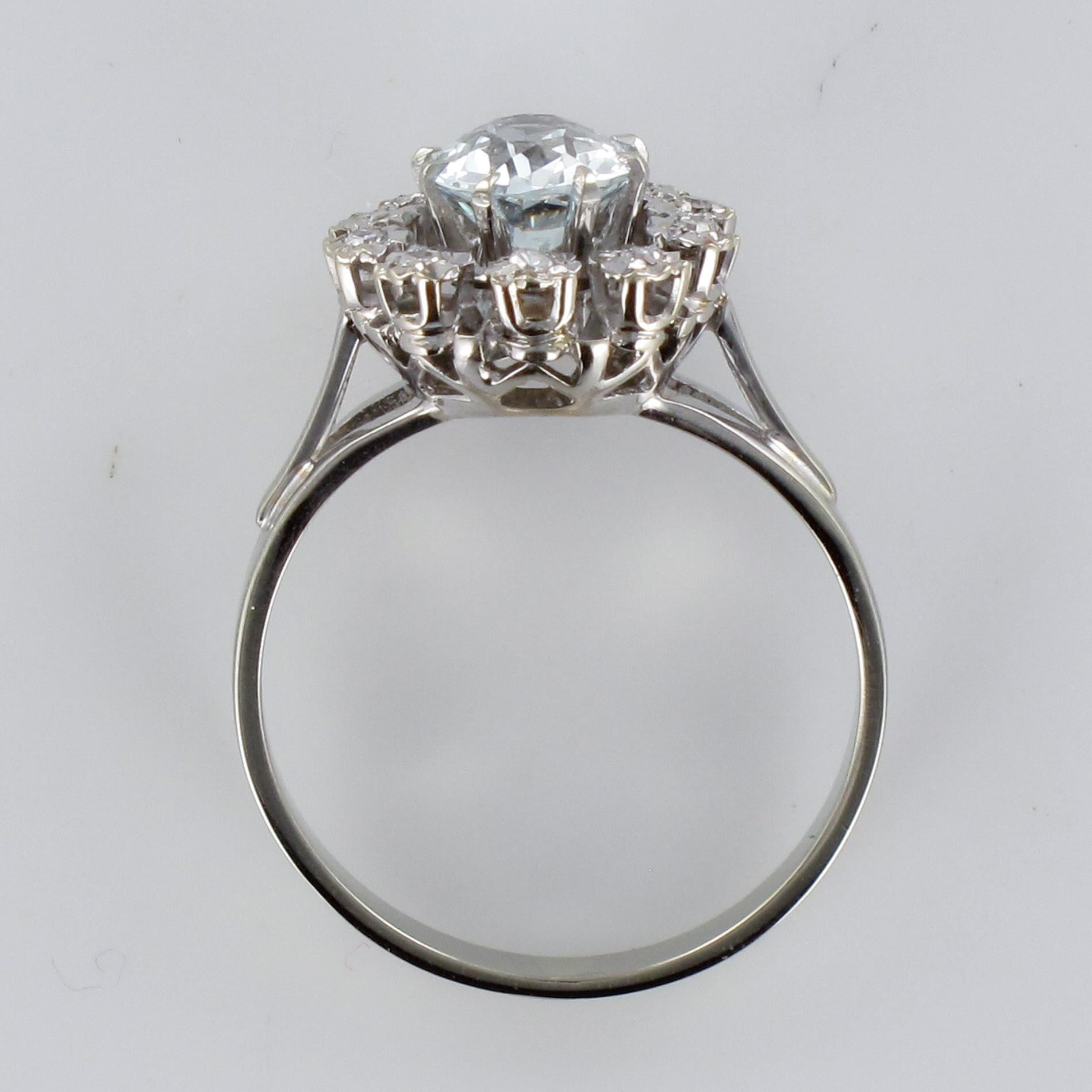 French 1960s 1.03 Carat Aquamarine Diamond 18 Karat White Gold Ring 8