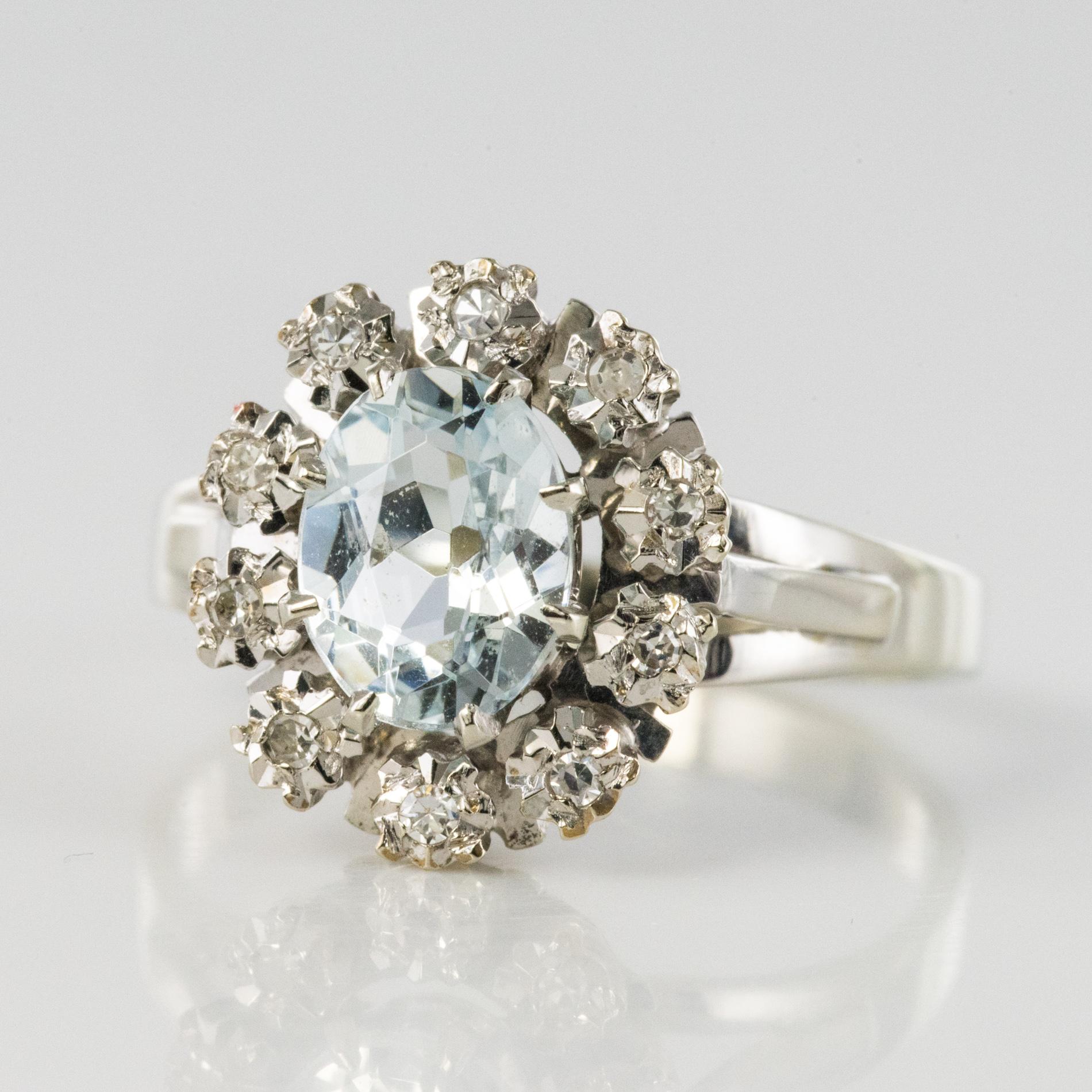 French 1960s 1.03 Carat Aquamarine Diamond 18 Karat White Gold Ring 1