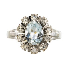 Vintage French 1960s 1.03 Carat Aquamarine Diamond 18 Karat White Gold Ring