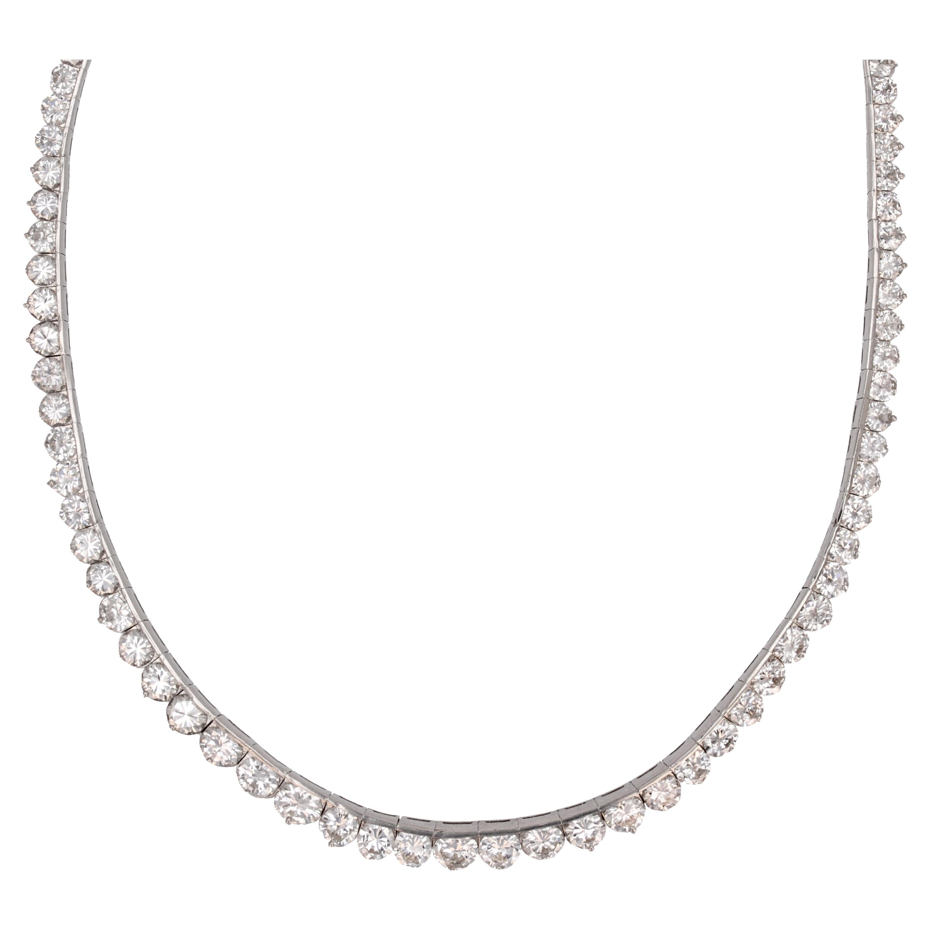 French 1960s 117 Diamonds Platinum River Necklace For Sale