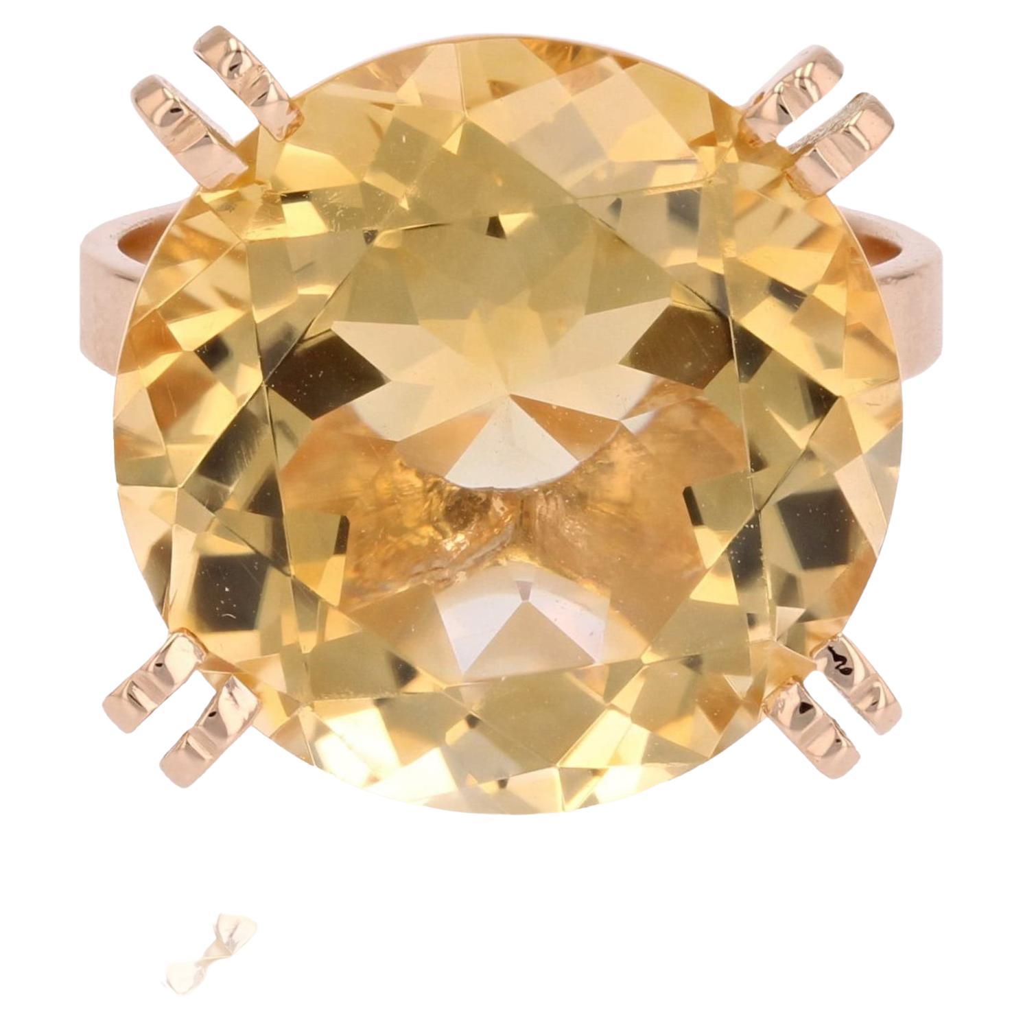 Bague française des années 1960 en or rose 18 carats avec citrine de 12,90 carats