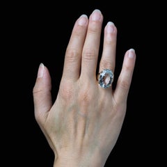 French 1960s 15 Carats Aquamarine 18 Karat Rose Gold Cocktail Ring