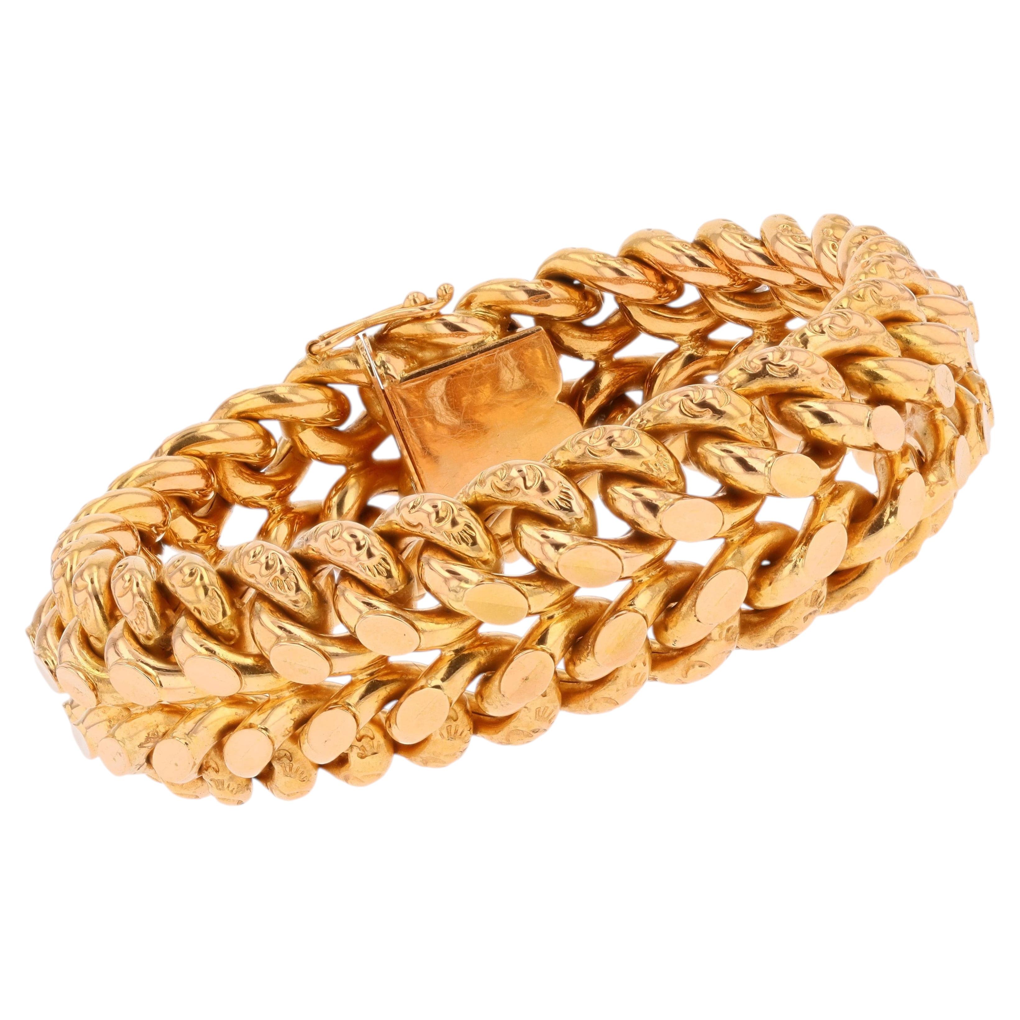 French 1960s 18 K Rose Gold Curb Bracelet - Antique jewels