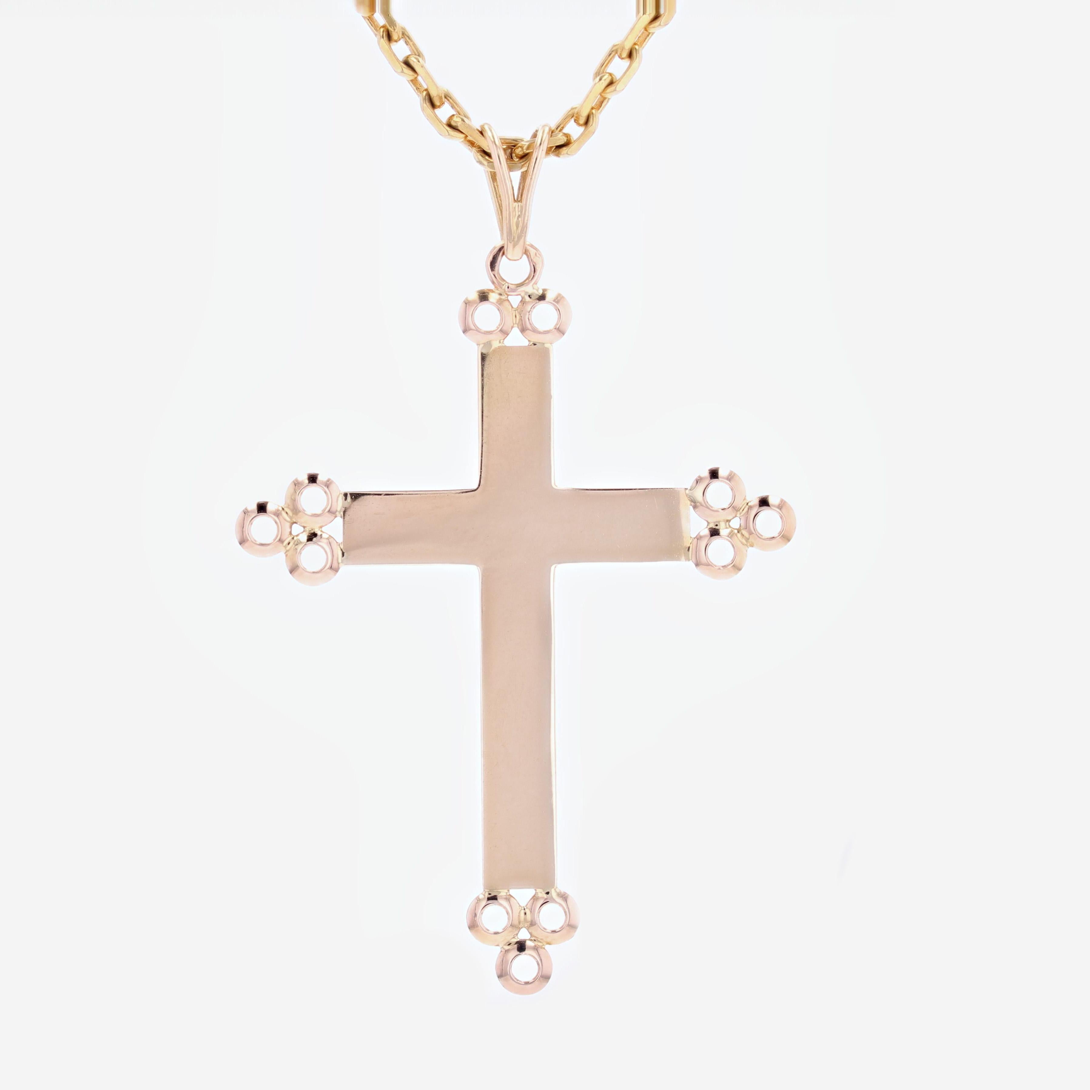 French 1960s 18 Karat Rose and White Gold Cross Pendant For Sale 3