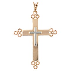 Pendentif croix en or rose et blanc 18 carats des années 1960