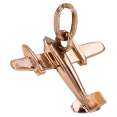 French 1960s 18 Karat Rose Gold Airplane Charm Pendant