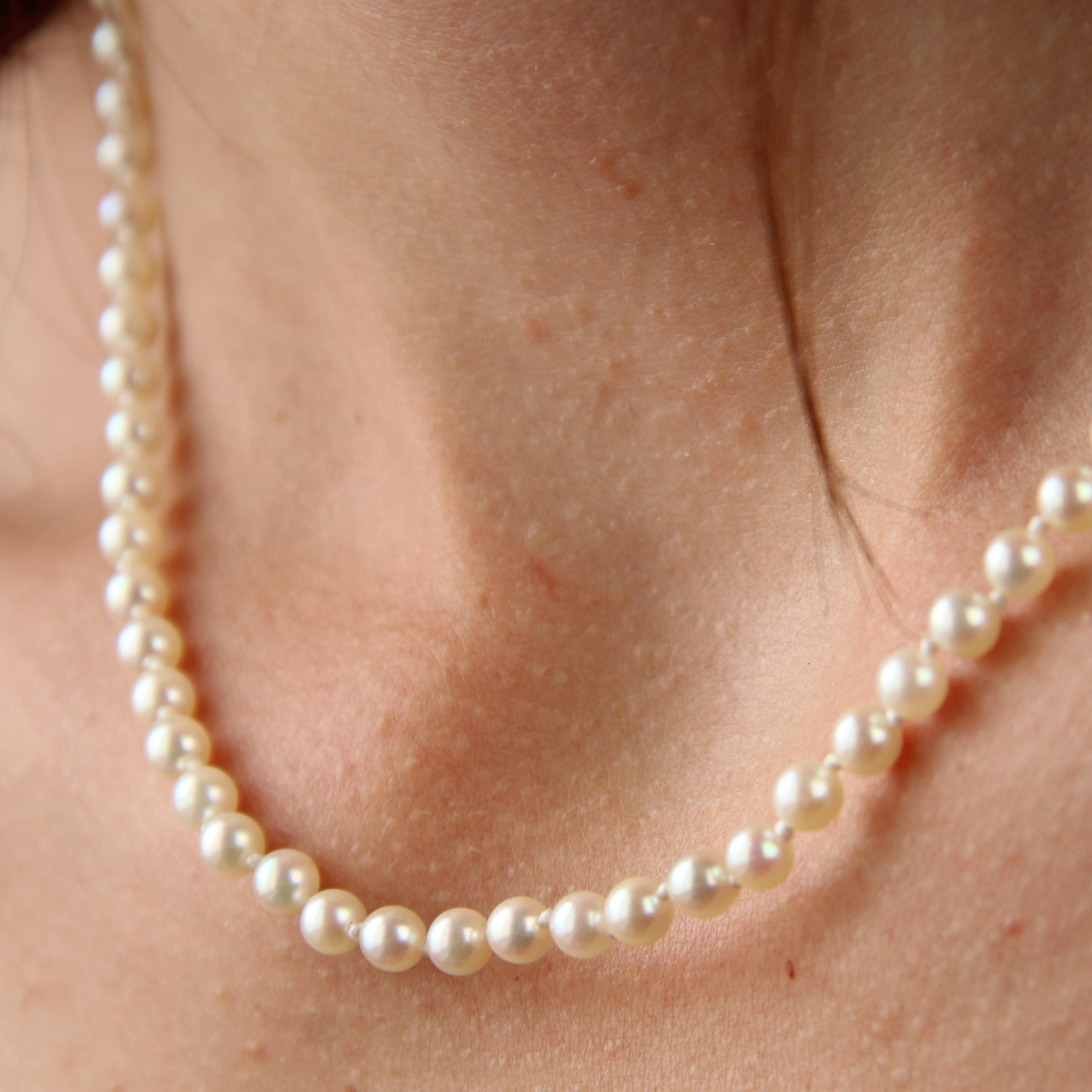 French 1960s 18 Karat Rose Gold Clasp Cultured Pearl Choker Necklace For Sale 4