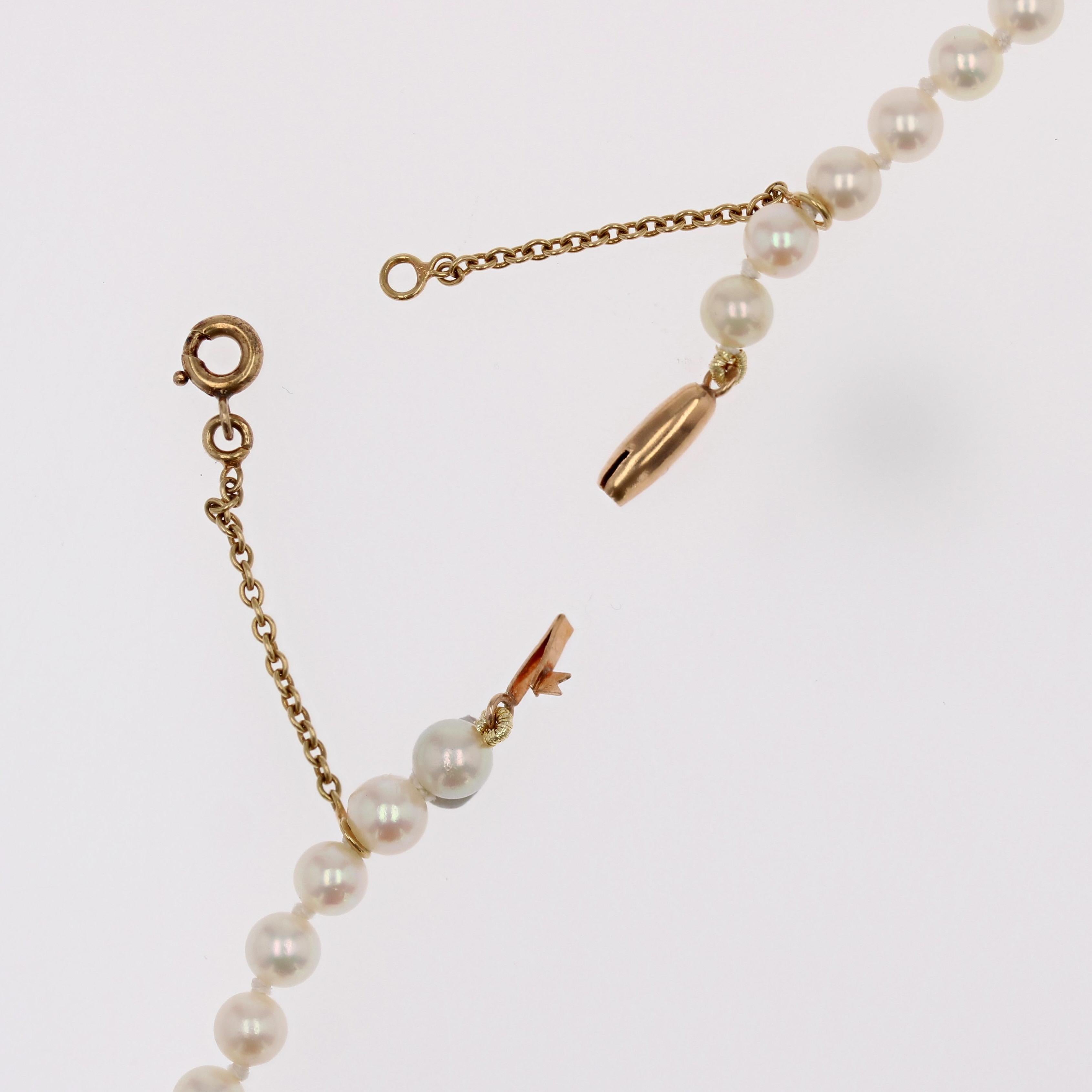French 1960s 18 Karat Rose Gold Clasp Cultured Pearl Choker Necklace For Sale 6