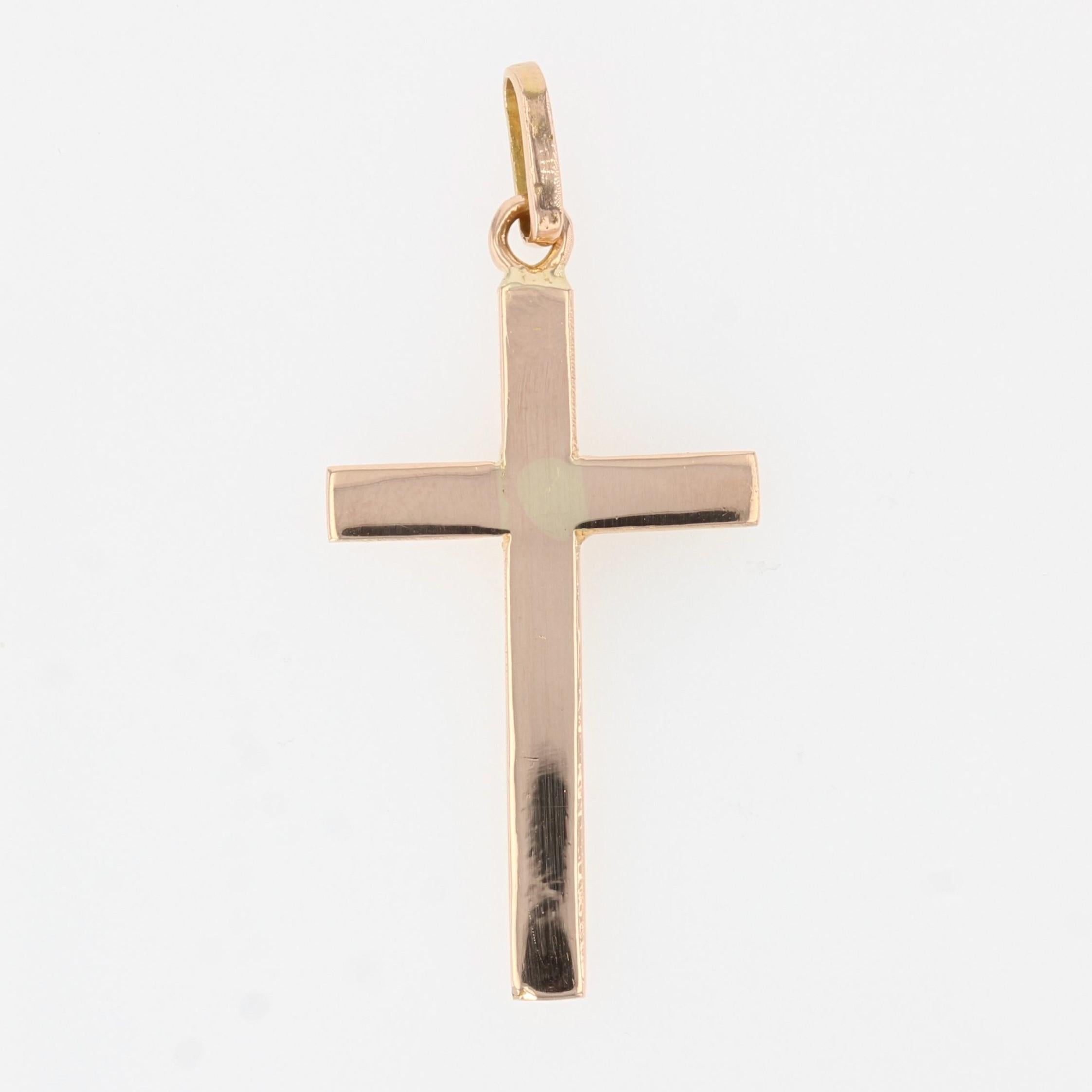 French 1960s 18 Karat Rose Gold Cross Pendant In Good Condition For Sale In Poitiers, FR