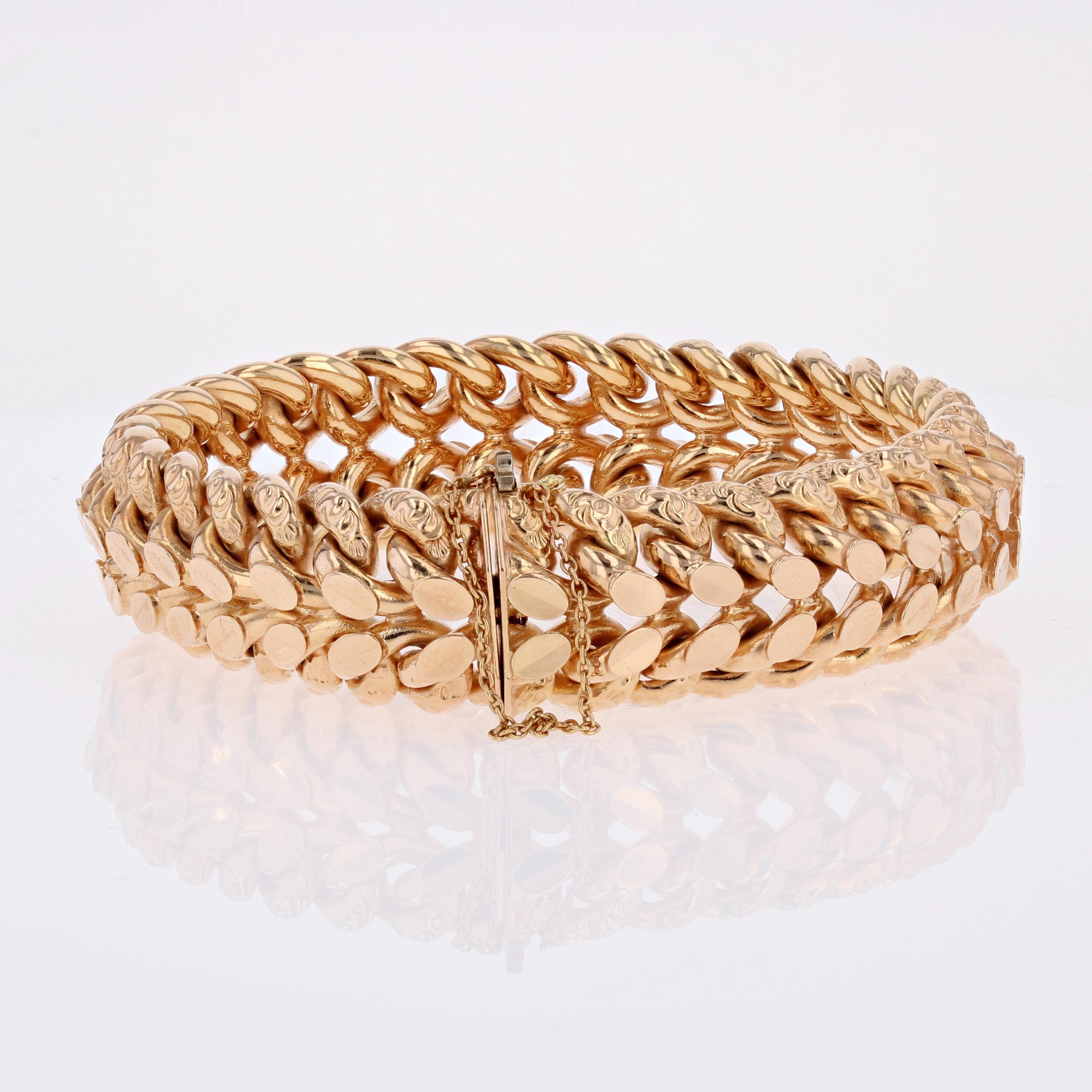 Women's French 1960s 18 Karat Rose Gold Curb Bracelet For Sale