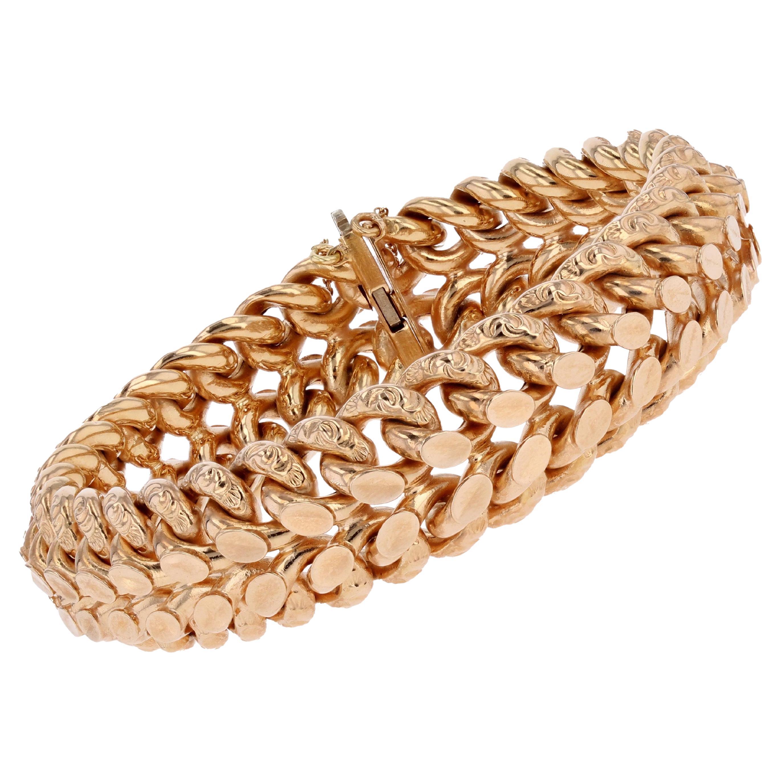 French 1960s 18 Karat Rose Gold Curb Bracelet For Sale