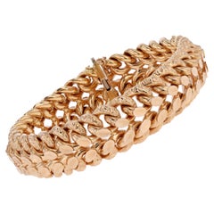 Retro French 1960s 18 Karat Rose Gold Curb Bracelet
