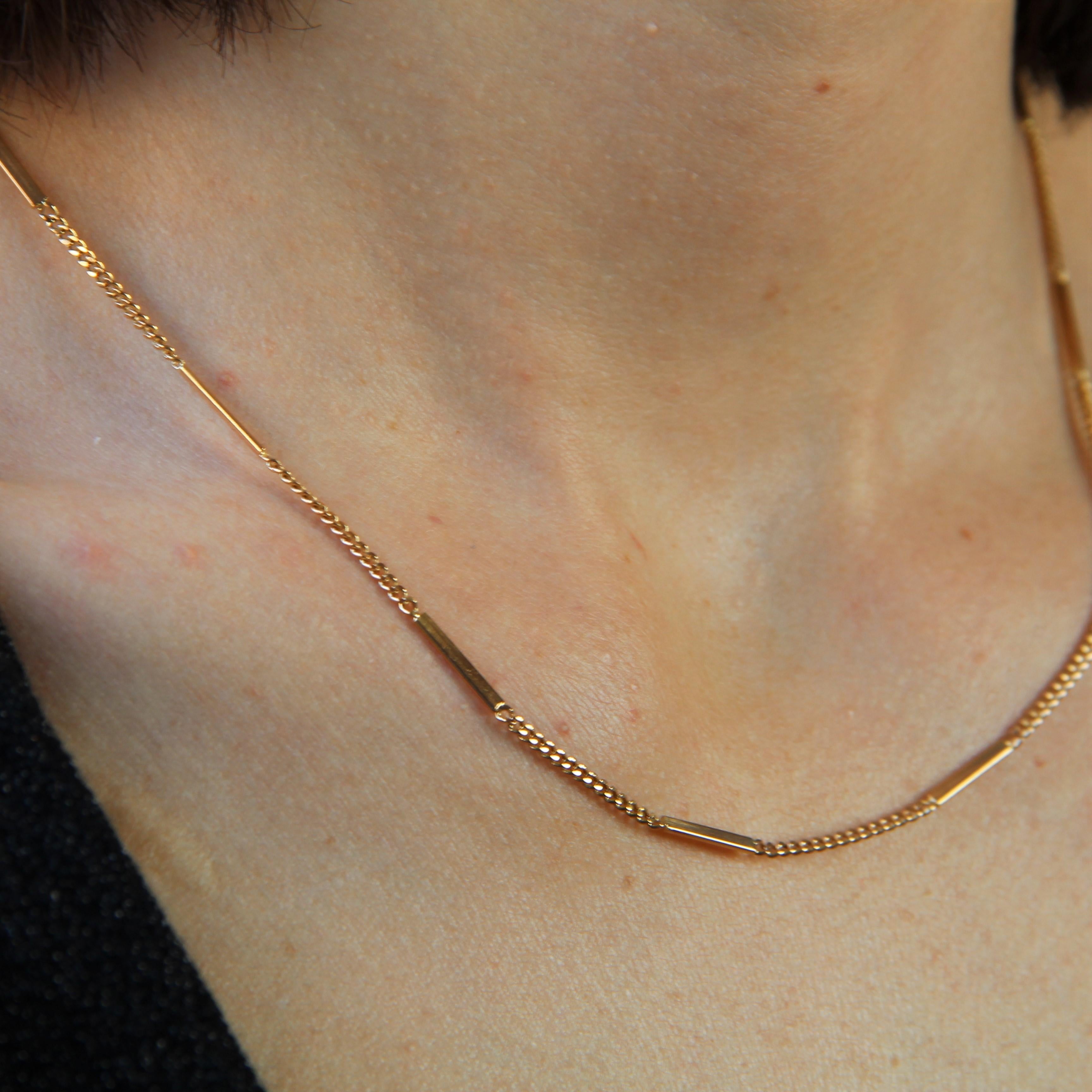 French, 1960s, 18 Karat Rose Gold Curb Mesh and Sticks Chain 5