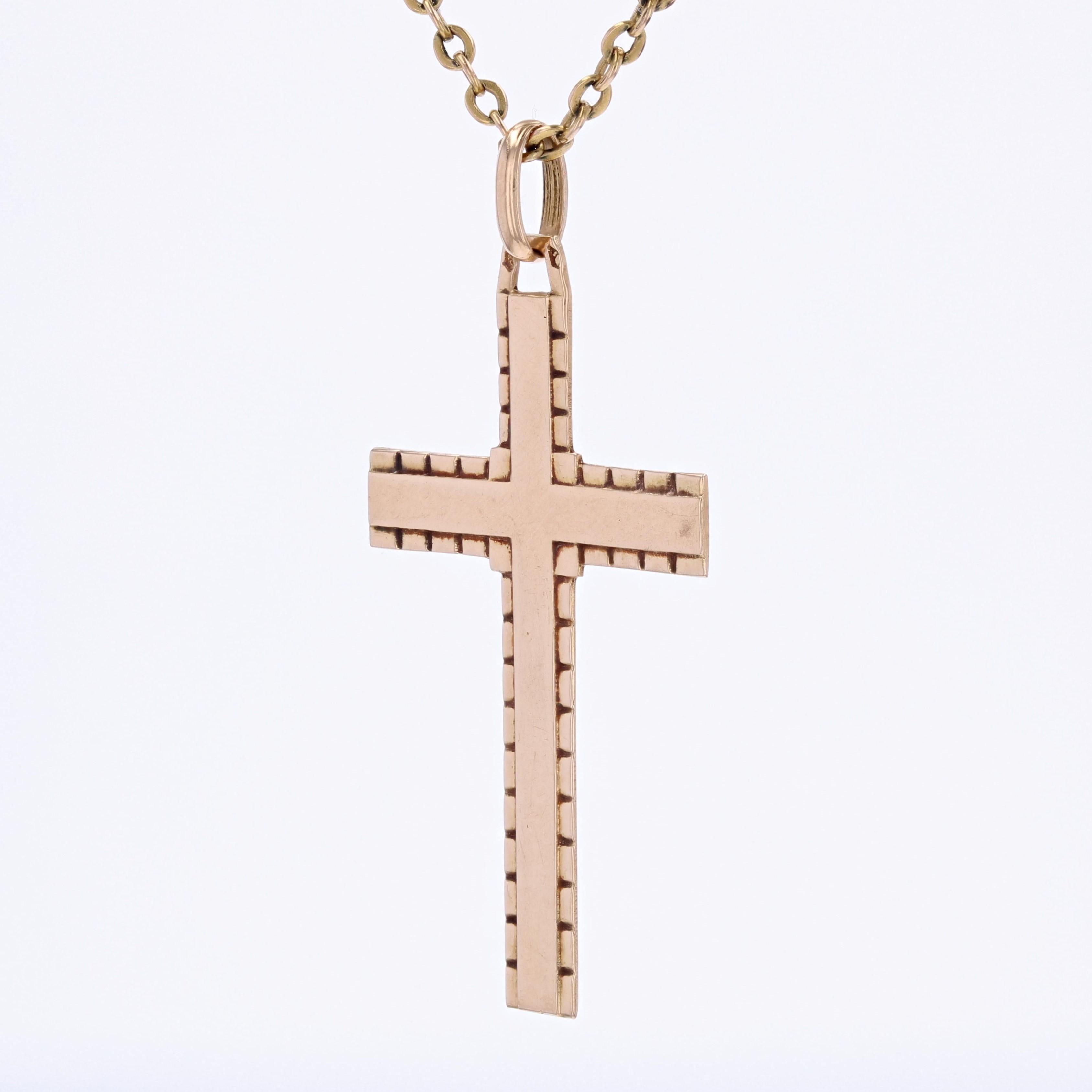 Croix plate en or rose 18 carats datant des années 1960 Pour femmes en vente