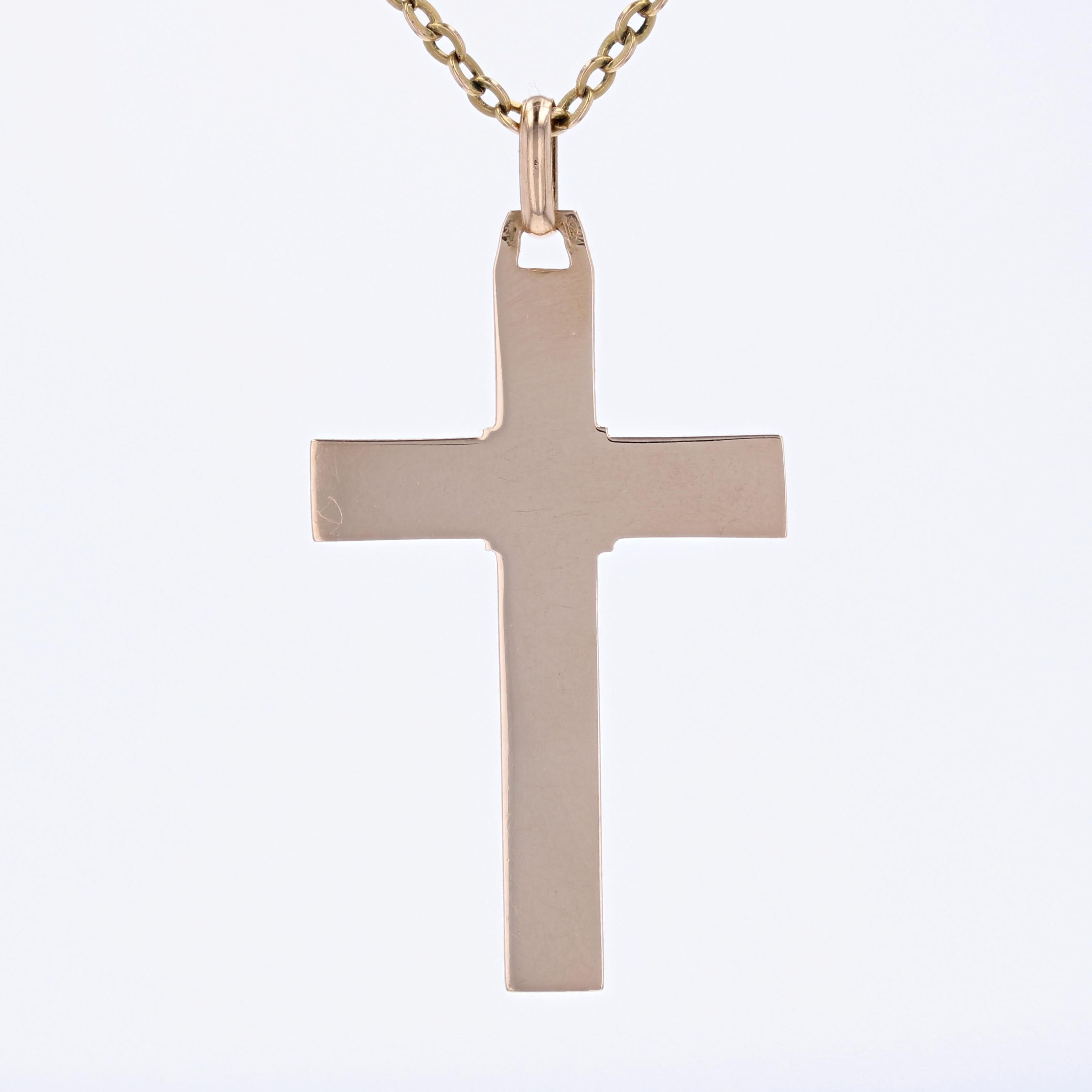 French 1960s 18 Karat Rose Gold Flat Cross For Sale 2