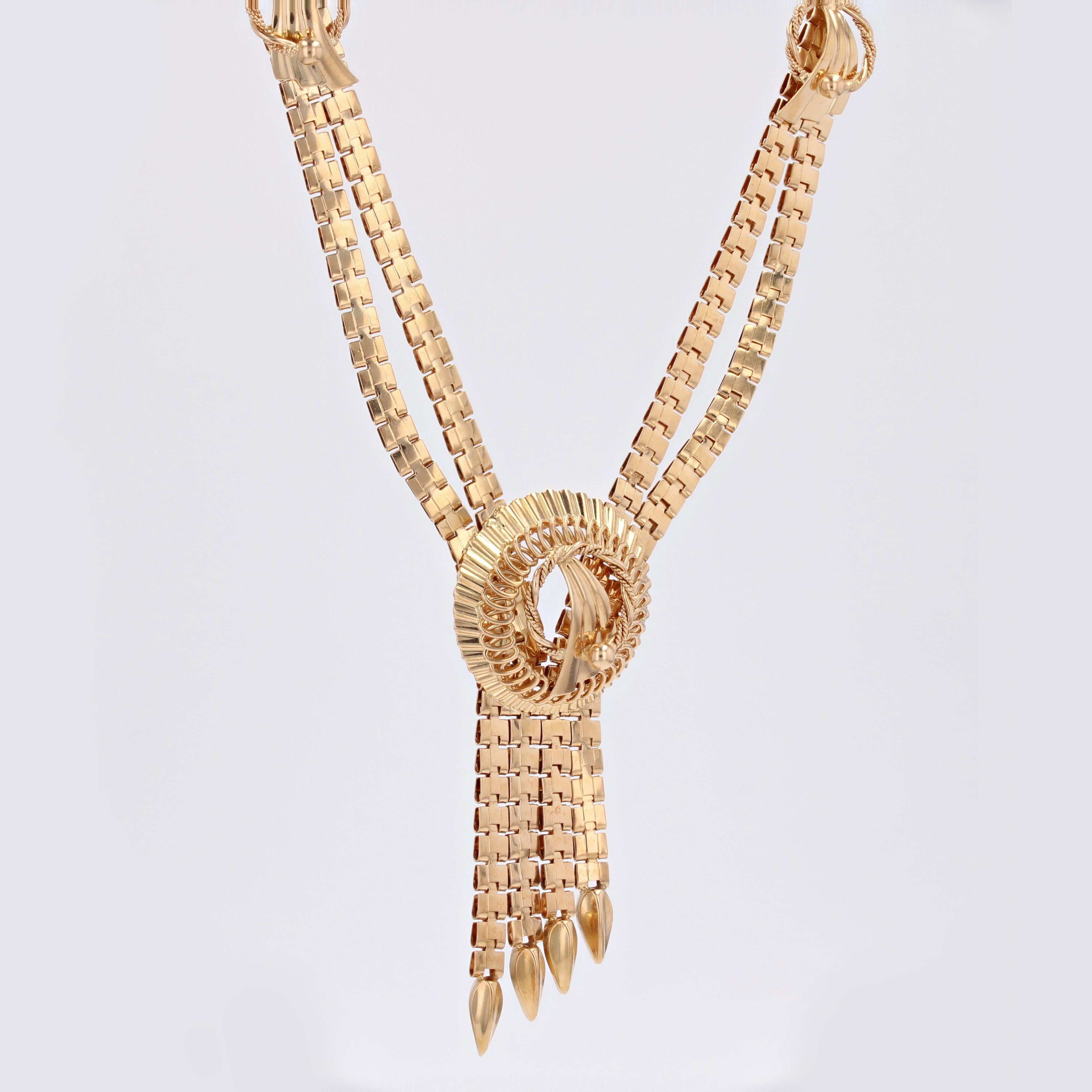 French 1960s 18 Karat Rose Gold Folded Mesh Retro Necklace 1