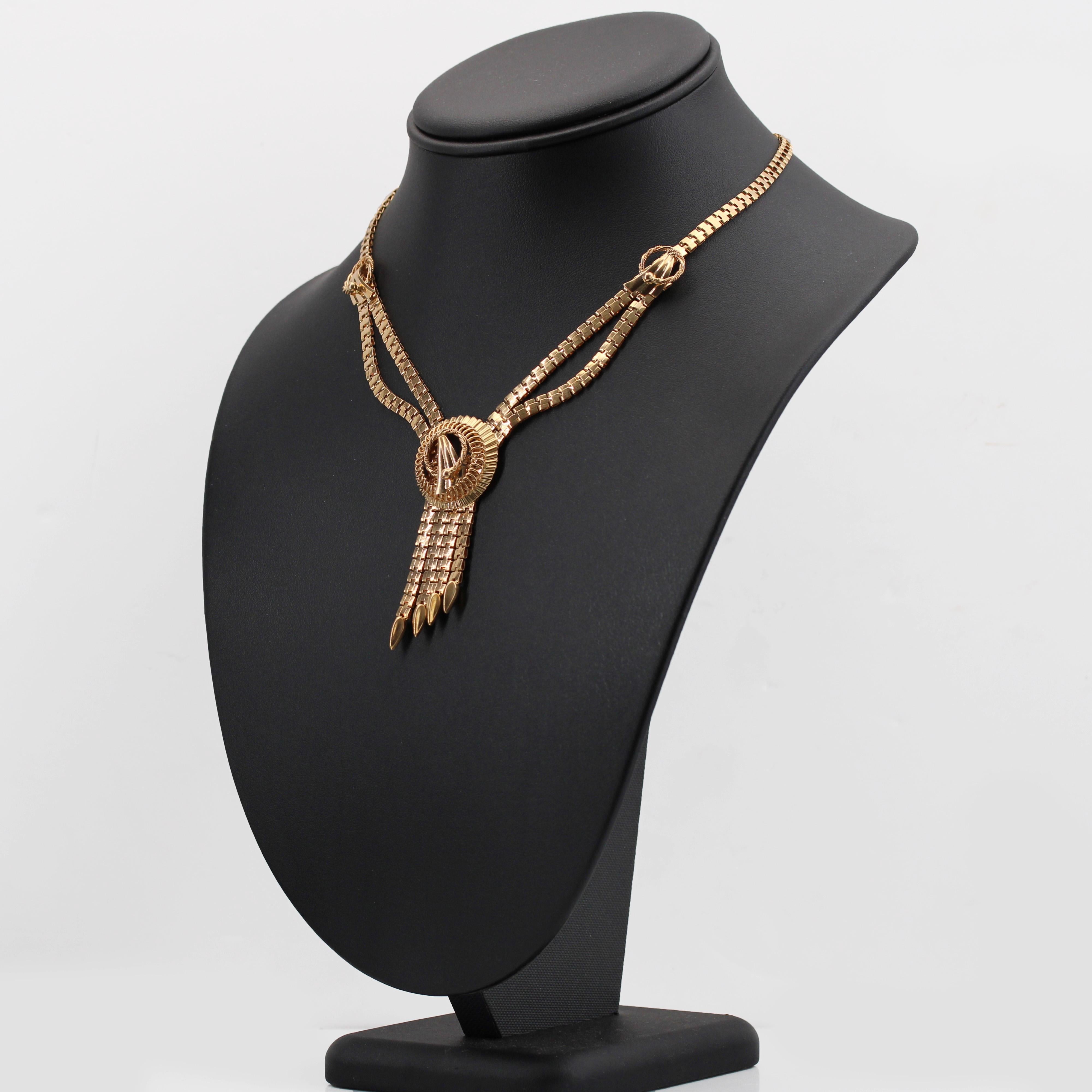 French 1960s 18 Karat Rose Gold Folded Mesh Retro Necklace 4