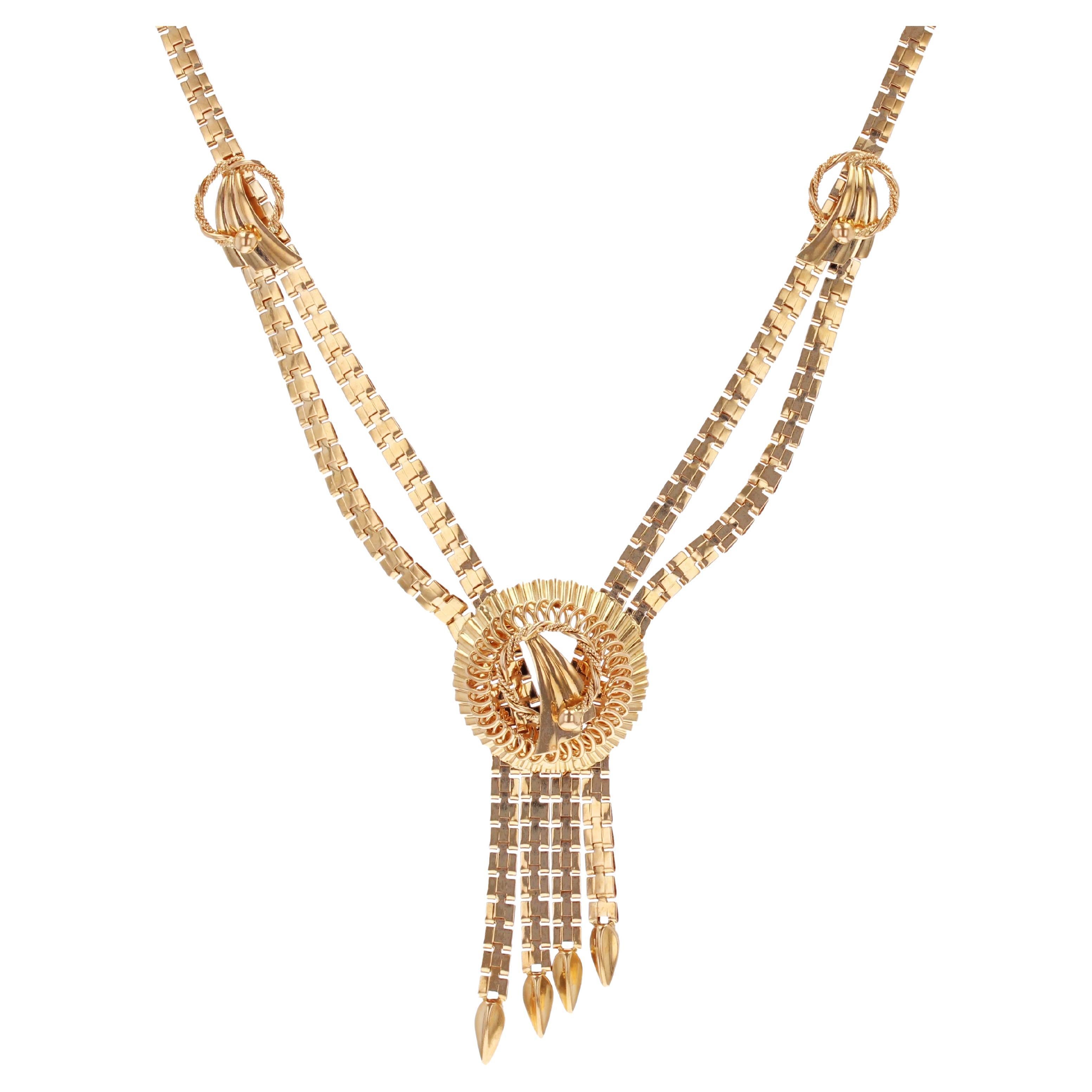 French 1960s 18 Karat Rose Gold Folded Mesh Retro Necklace