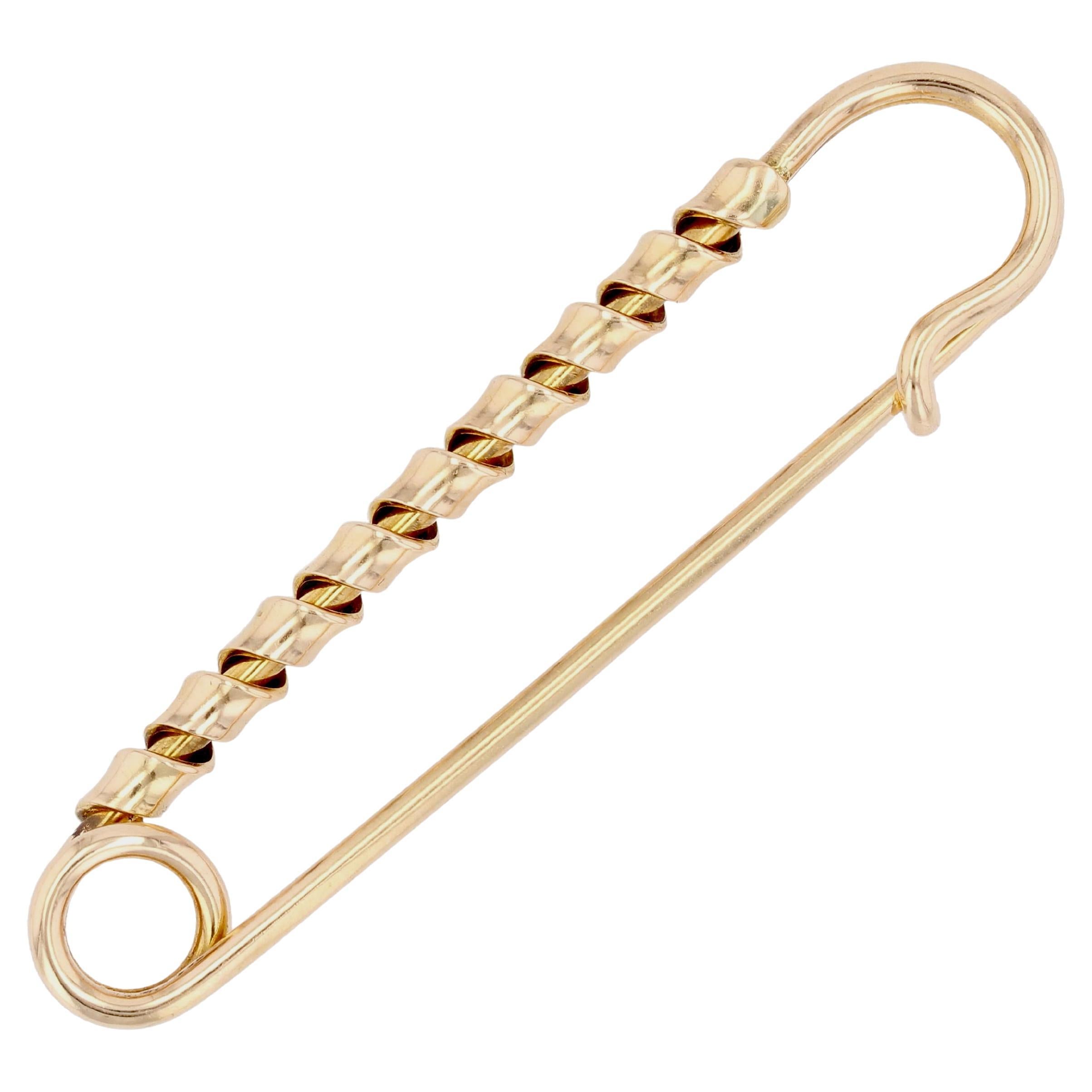 Spilla di sicurezza retrò francese degli anni '60 in oro rosa 18 carati in vendita