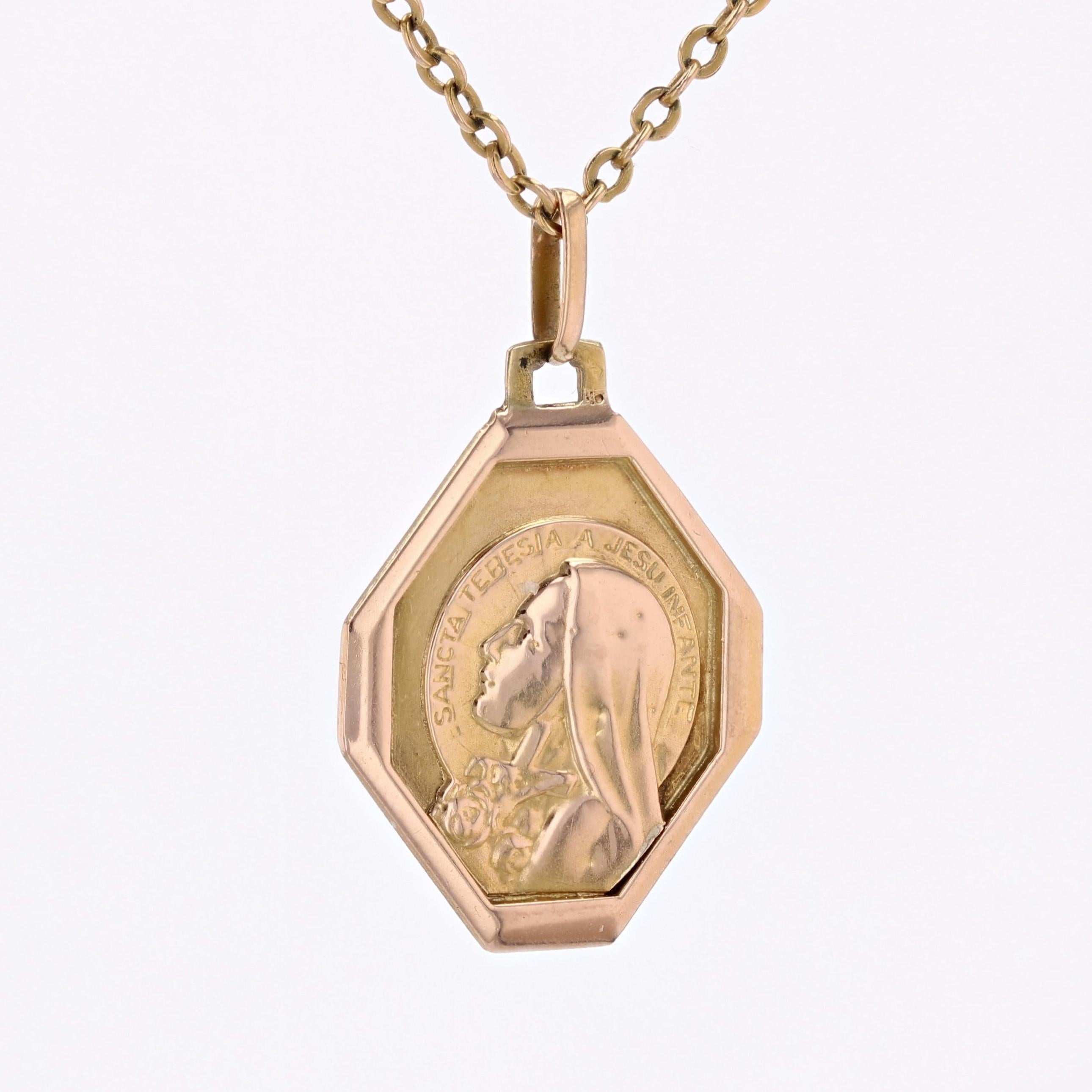 Colgante Medalla Santa Teresa de Oro Rosa de 18 Kilates de los años 60 franceses en Bueno estado para la venta en Poitiers, FR